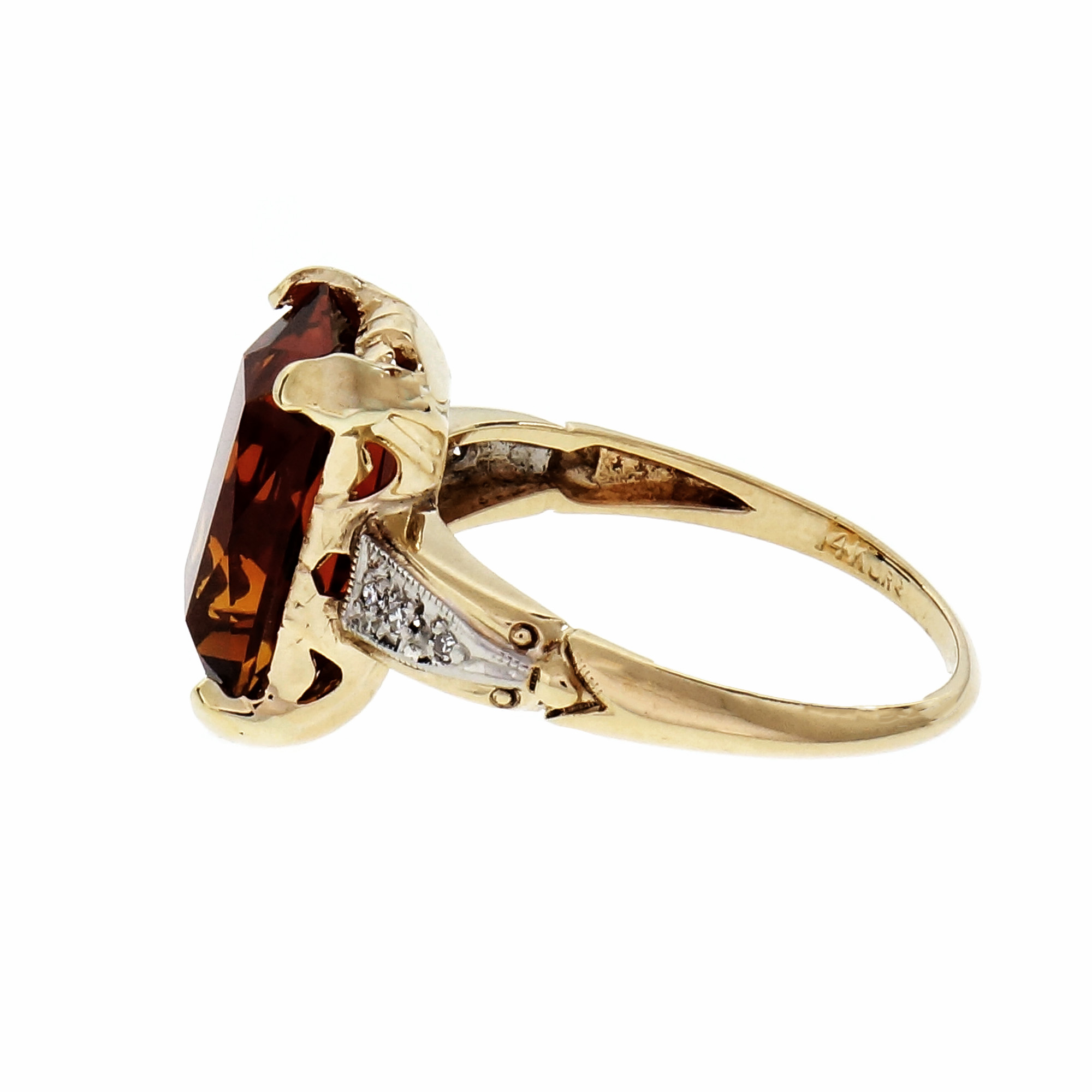 Vintage Orange Emerald Cut Citrine Ring K Gold Diamond Ebay