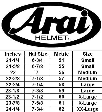 Arai Size Chart