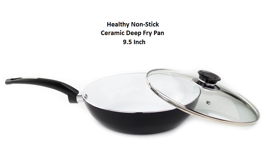 9.5" Healthy Nonstick Ceramic Deep Frying Pan Eco Friendly Saute Fry
