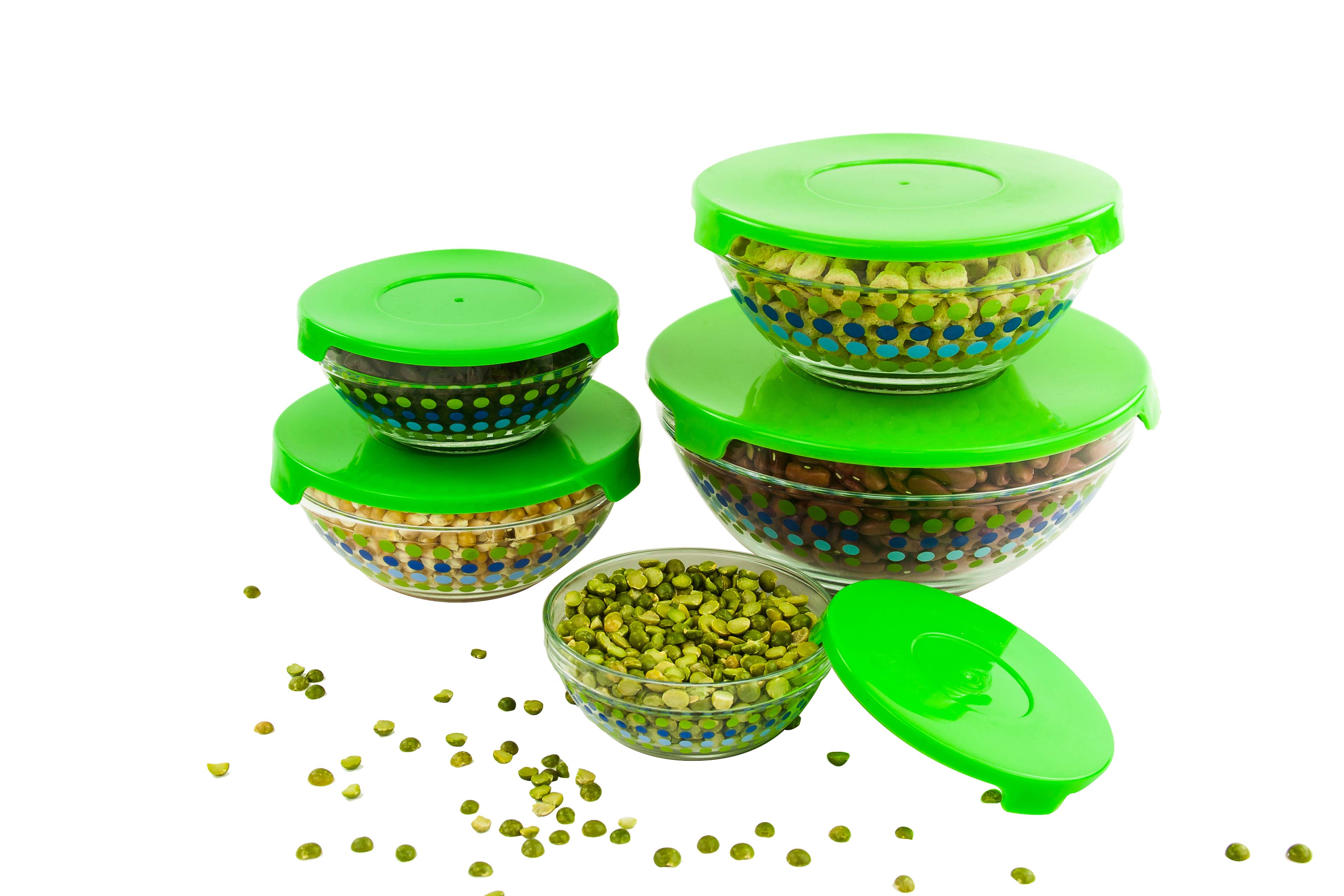 10 Pcs Glass Lunch Bowls Healthy Food Storage Containers Set With Green