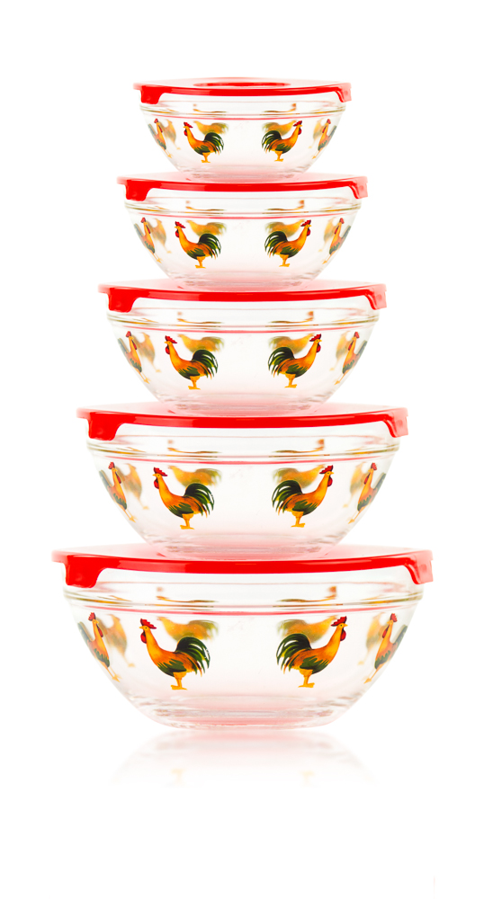 10 Pcs Glass Lunch Bowls Set with Rooster Design