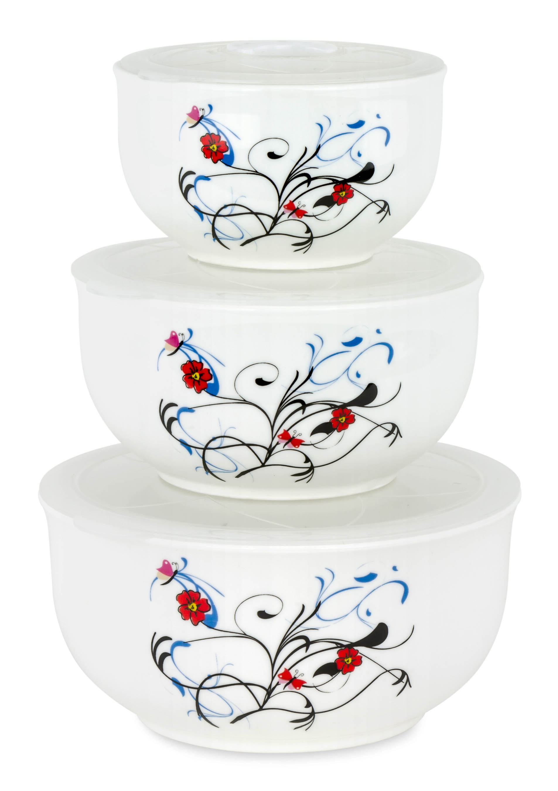 6 Pc Ceramic Bowls Set Food Storage Containers with Vented Lids
