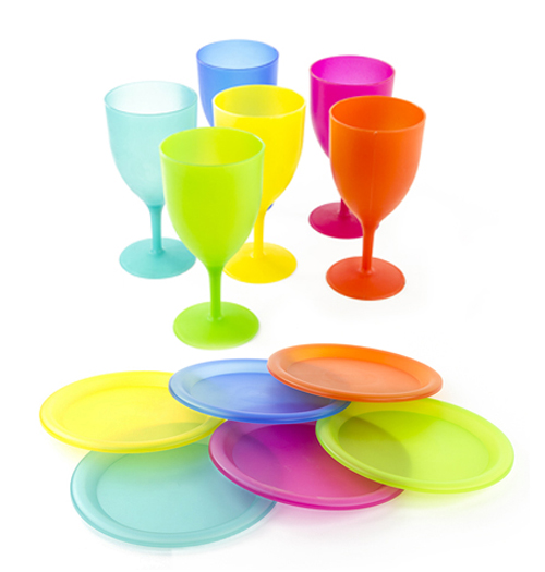 6 Pcs Reusable Plastic Picnic Set With Colorful Plates and Goblets eBay