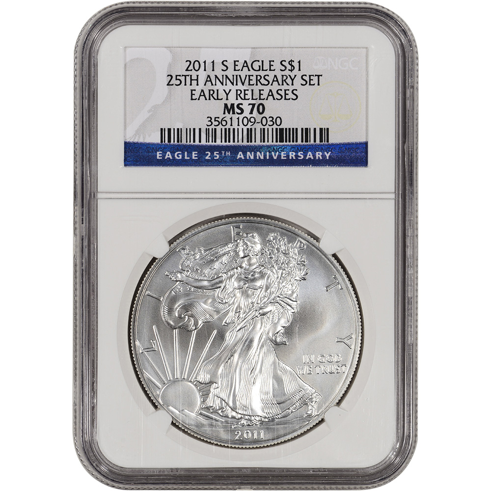 2011-S American Silver Eagle Burnished - 25th Ann Set - NGC MS70 Early