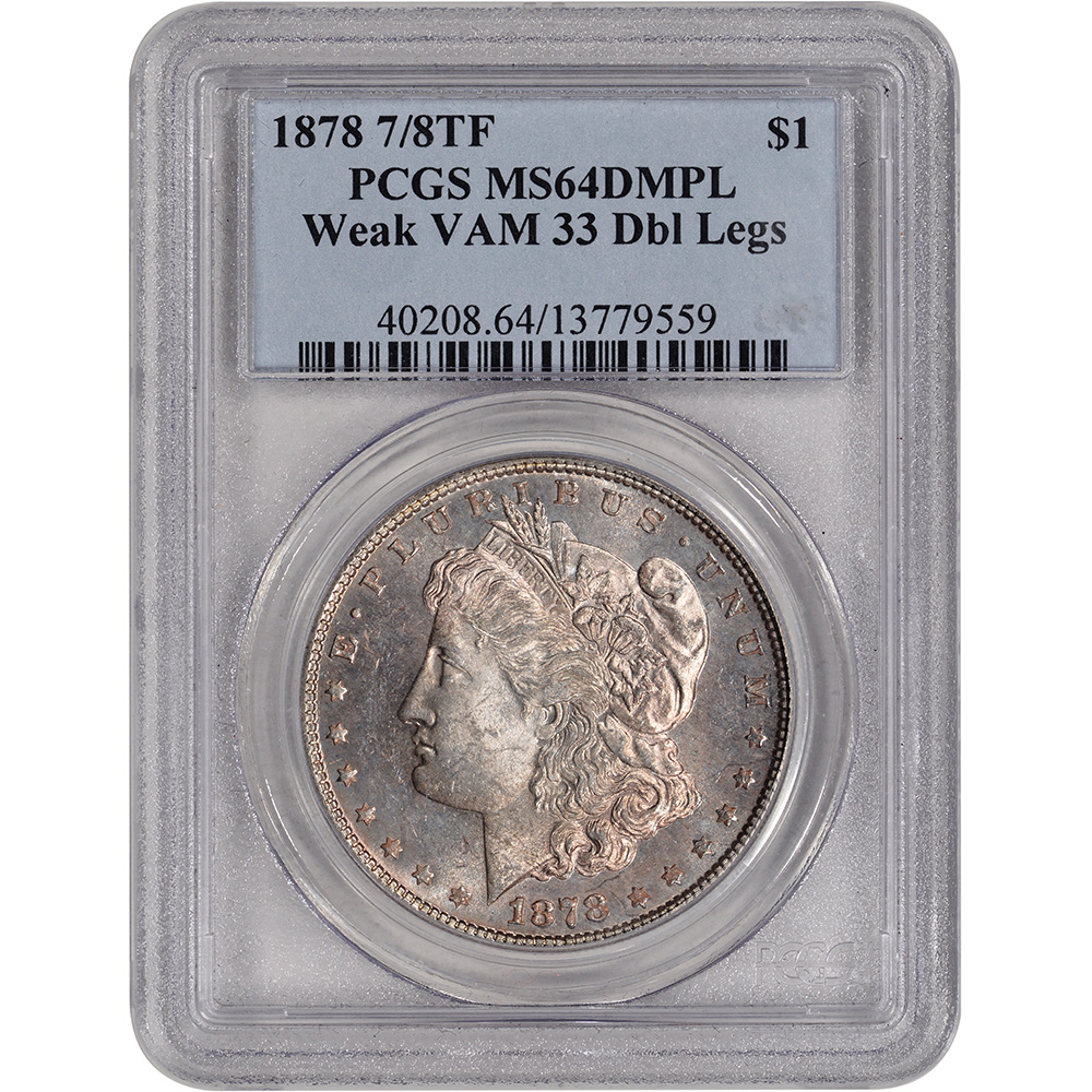 1878 7/8TF US Morgan Silver Dollar $1 - PCGS MS64 DMPL - Weak VAM 33