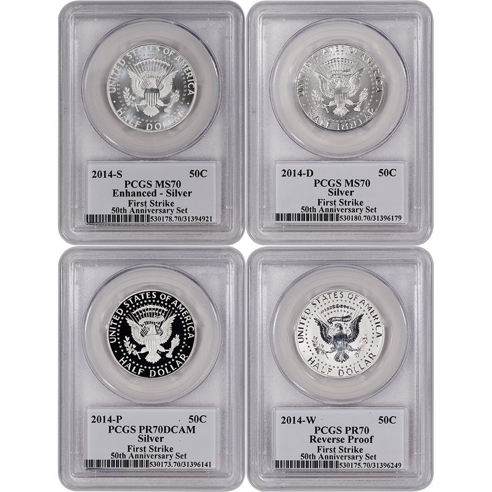 4-pc. 2014 US Kennedy 50th Anniversary Silver 50C Set - PCGS 70 - First