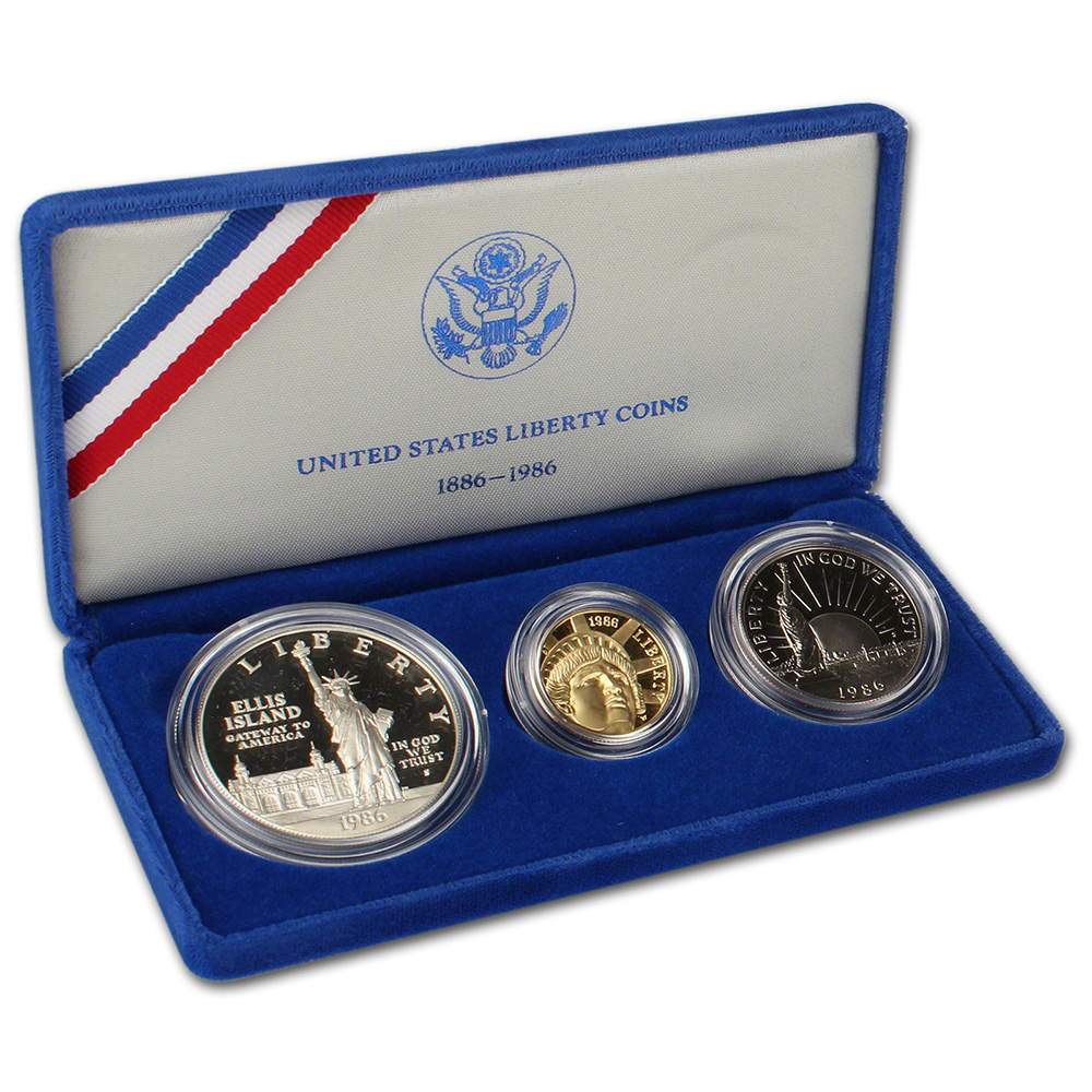 1986 Us Statue Of Liberty 3 Coin Commemorative Proof Set Ebay