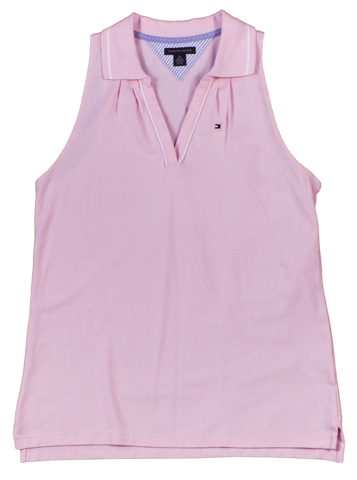 Tommy Hilfiger Womens Sleeveless Buttonless Pique Polo Shirt Light Pink ...