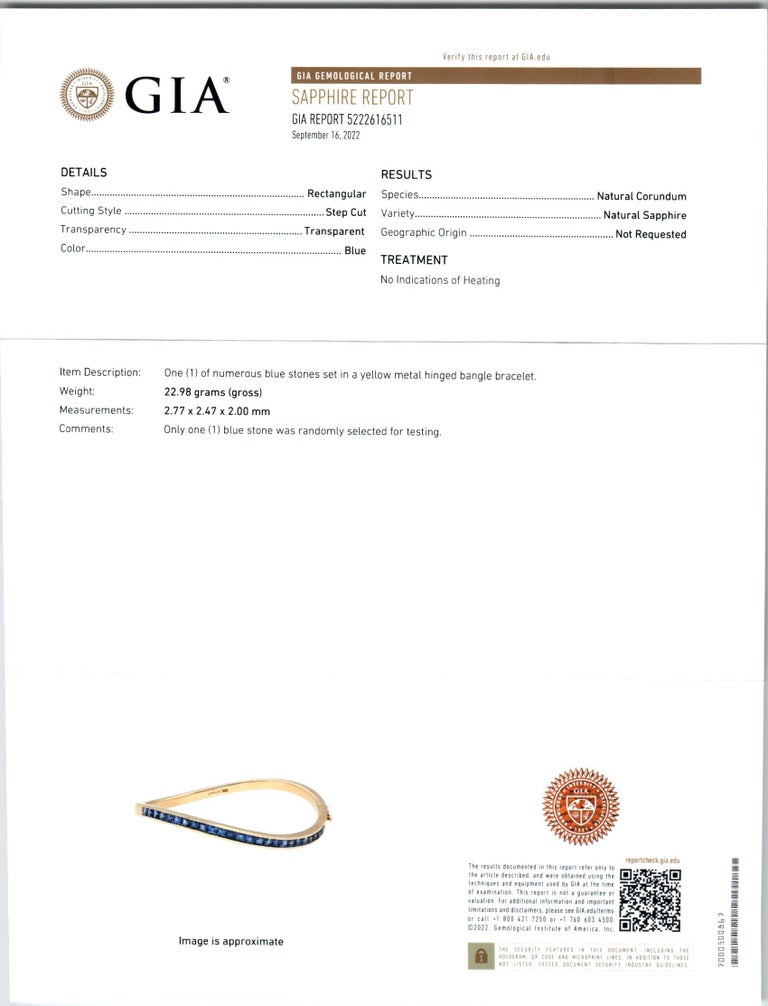Oscar Heyman GIA Certified 4.50 Carat Sapphire Yellow Gold Bangle Bracelet - Picture 10 of 10
