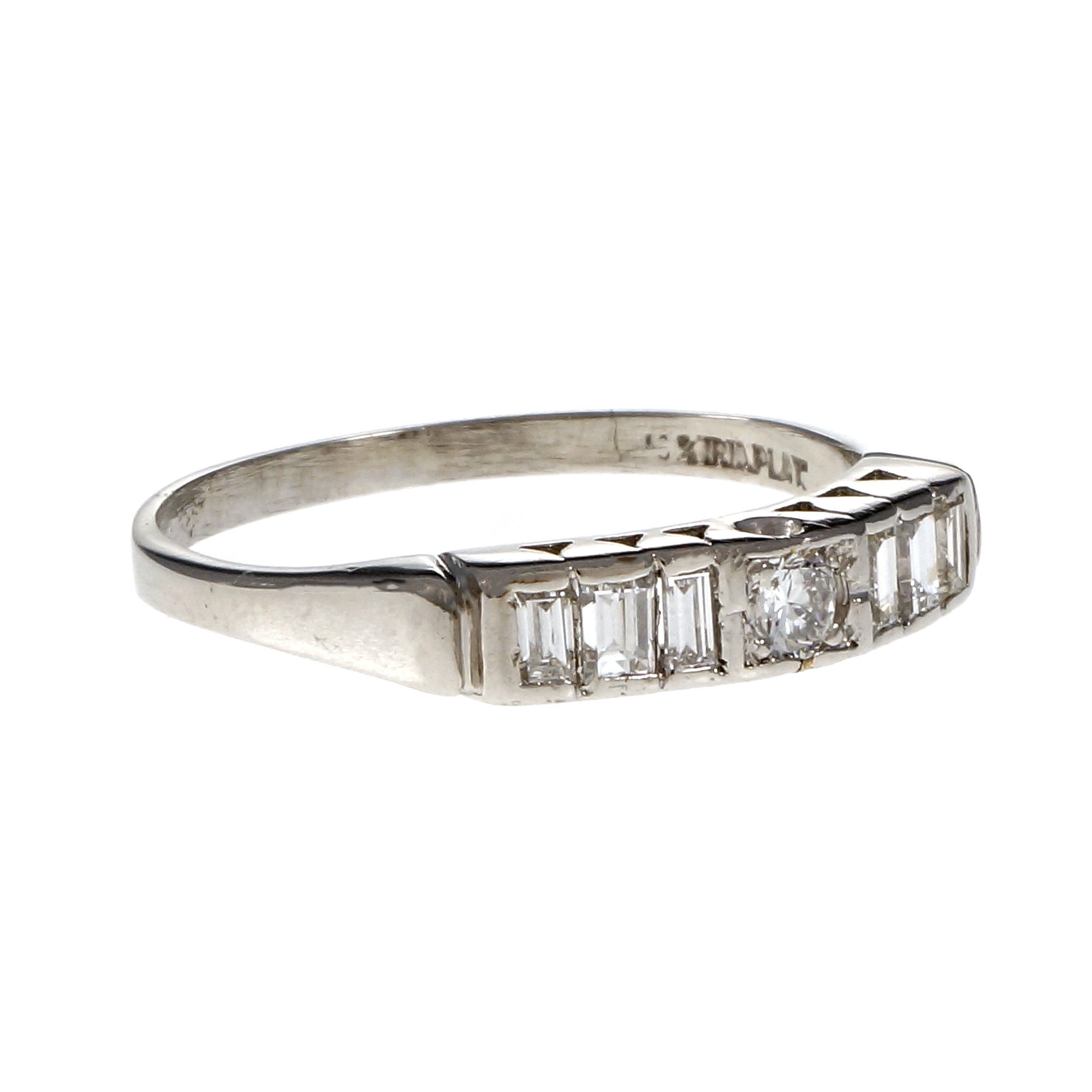 Vintage 1950 Round Baguette Diamond Wedding Band Ring Platinum | eBay