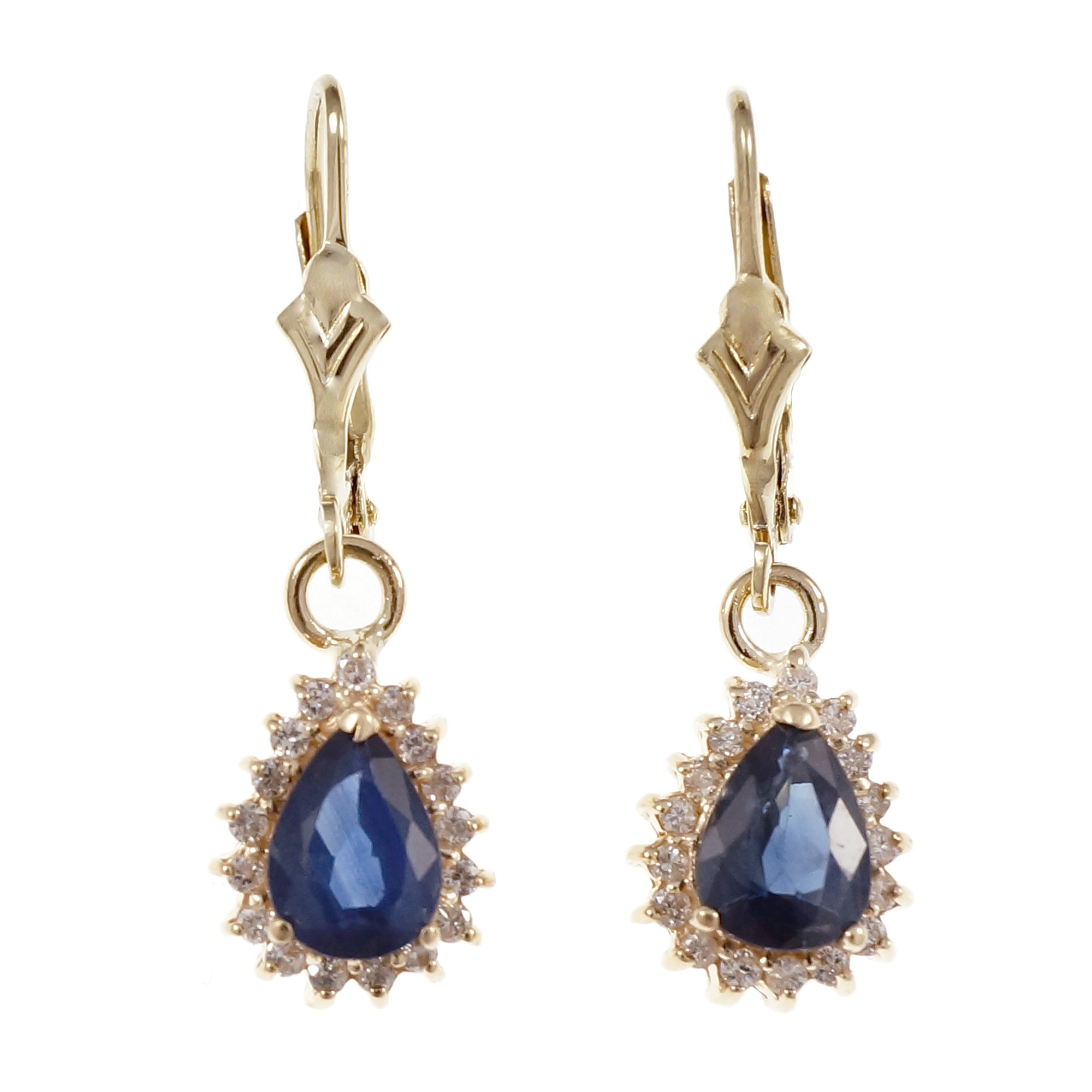Estate Pear Sapphire Diamond Halo Dangle Earrings 14k Yellow Gold | eBay