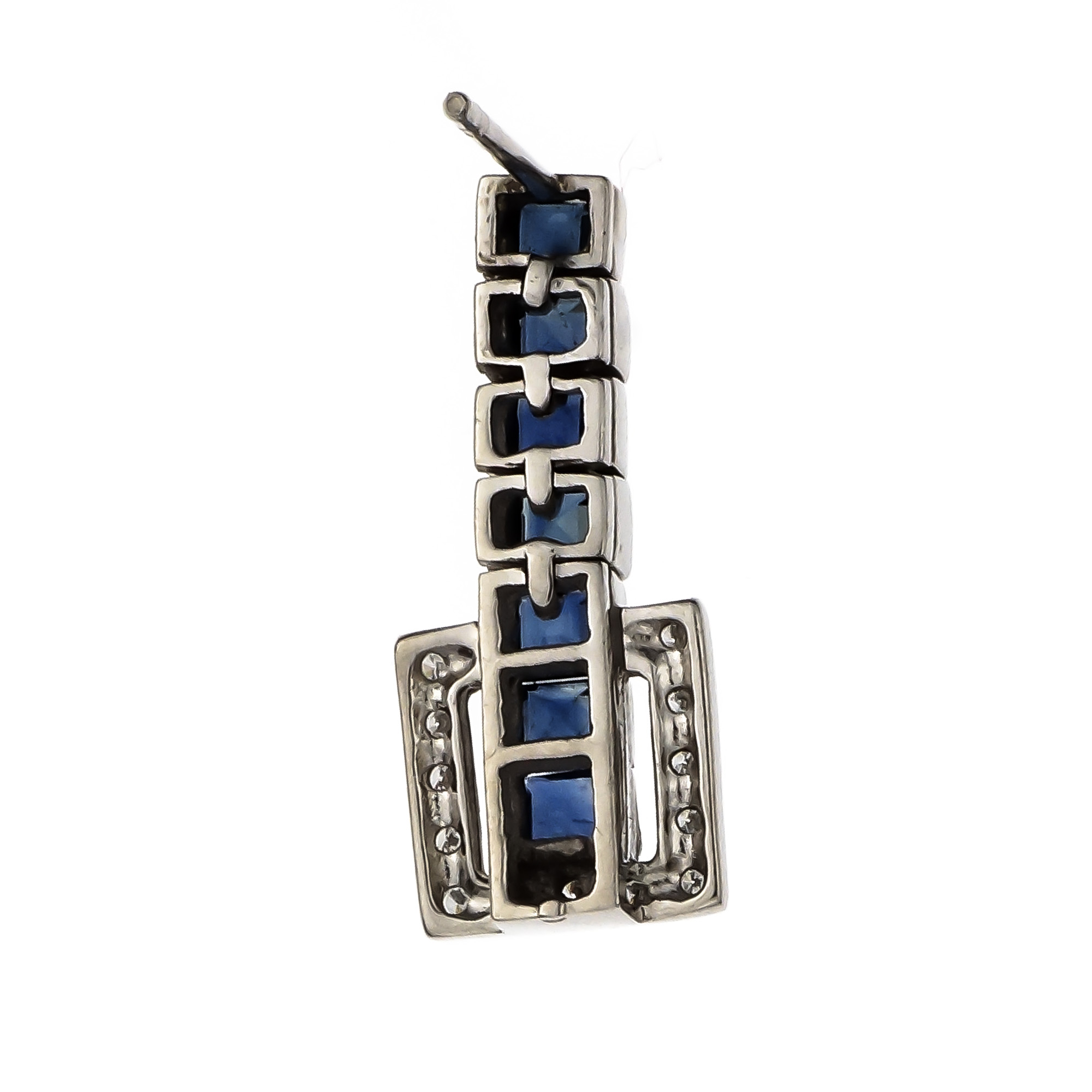 Flexible Square Sapphire Dangle Earrings Diamond Buckle 14k White Gold