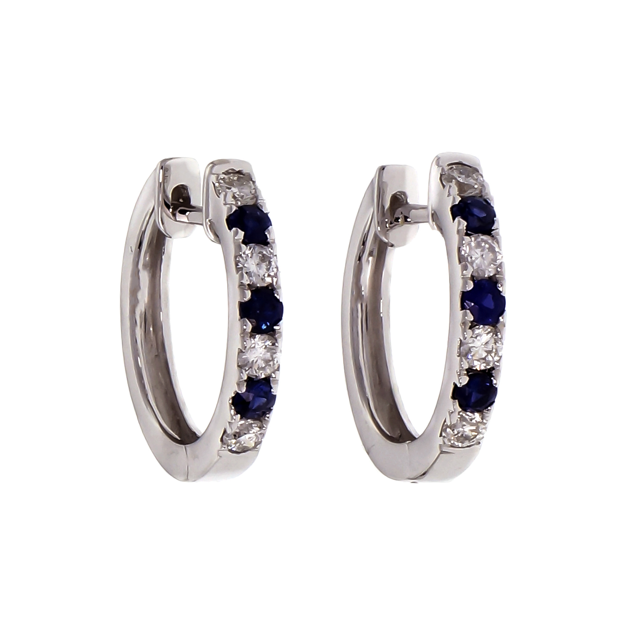 Sapphire Diamond 18k White Gold Huggie Hoop Earrings | eBay
