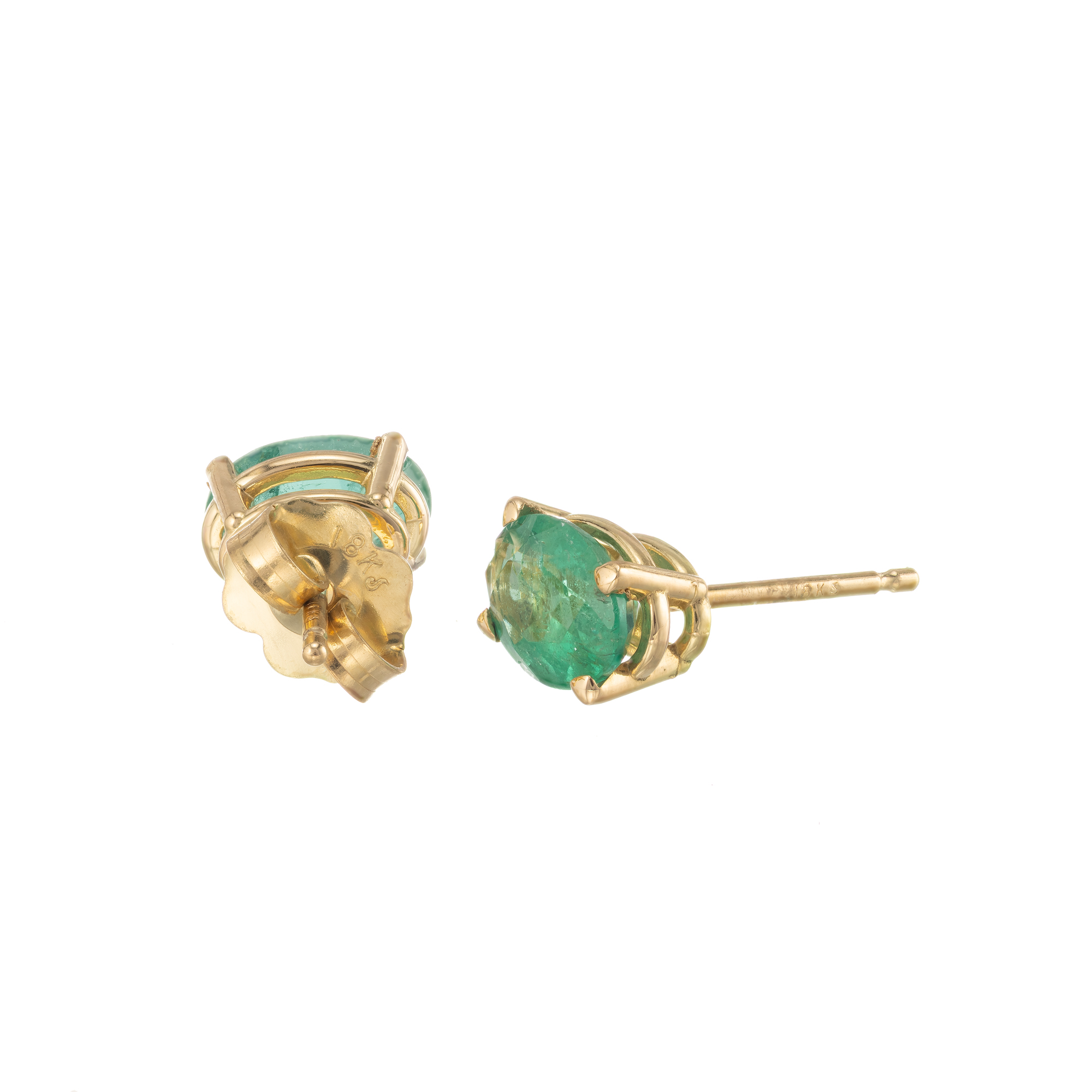 GIA Certified 1.23 Carat Oval Emerald 18k Yellow Gold Stud Earrings | eBay