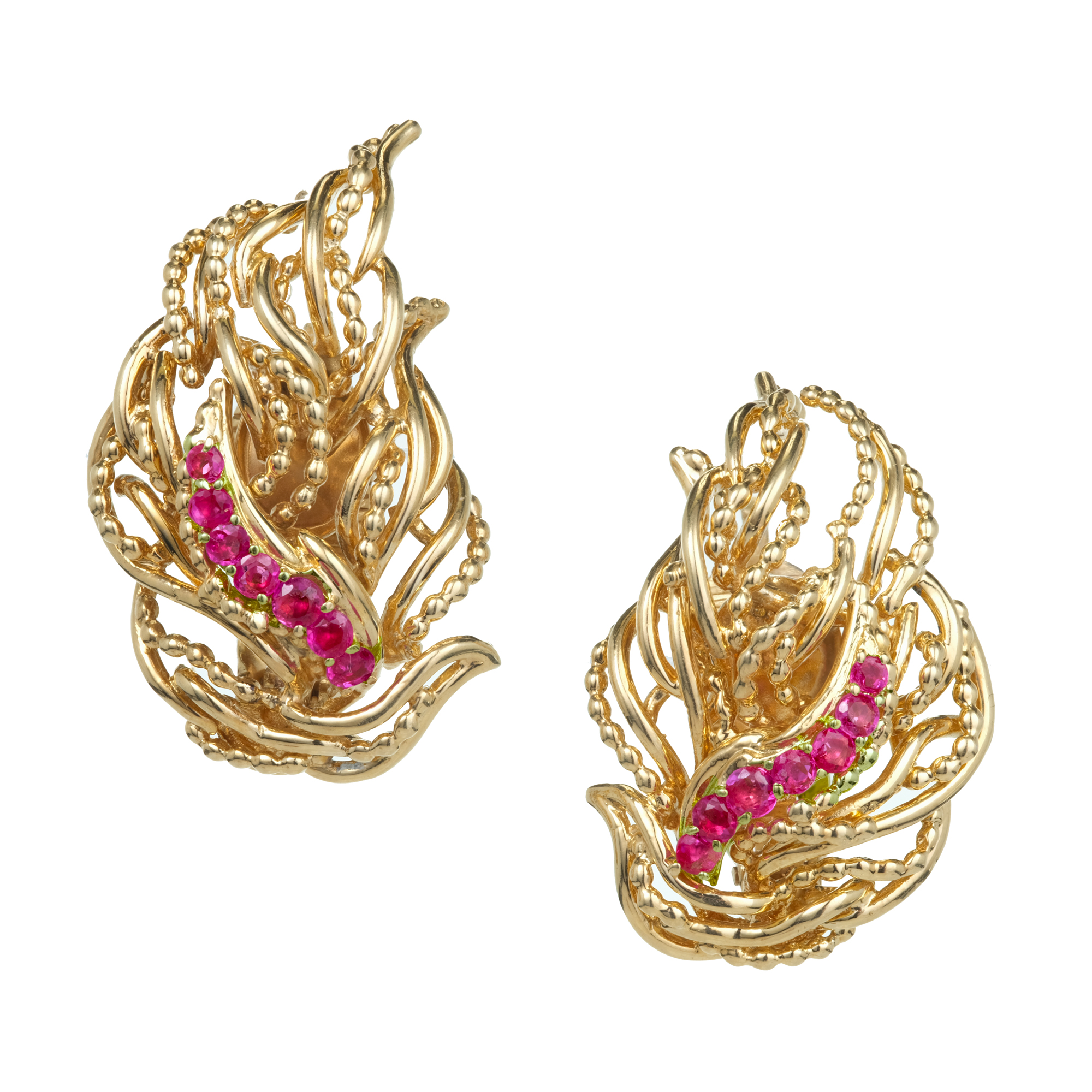 Vintage Tiffany + Co 18k Flame Design .70ct Ruby Clip Back
