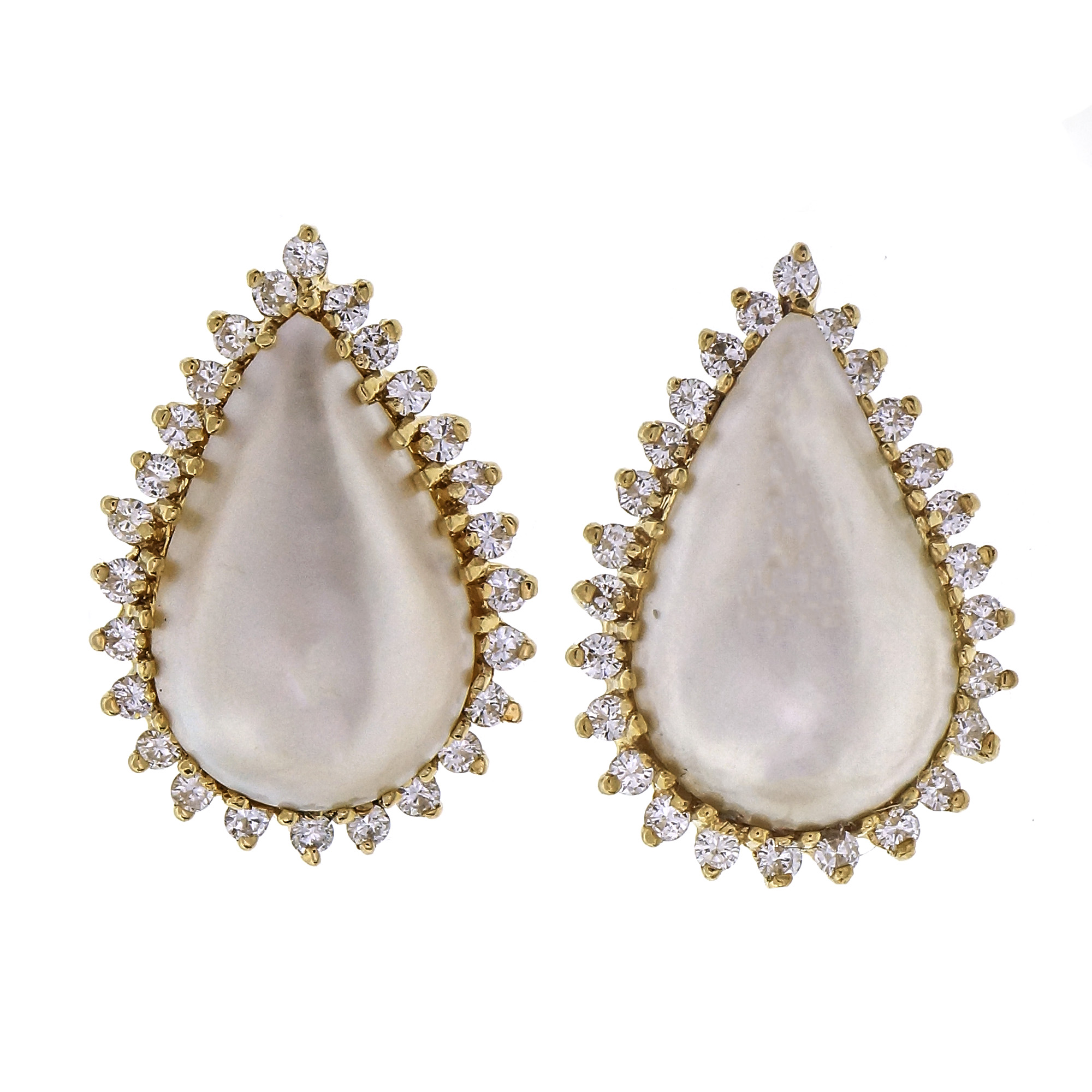 Estate Pear Shape Cultured Mobe Pearl Earrings 14k Gold Diamond | eBay