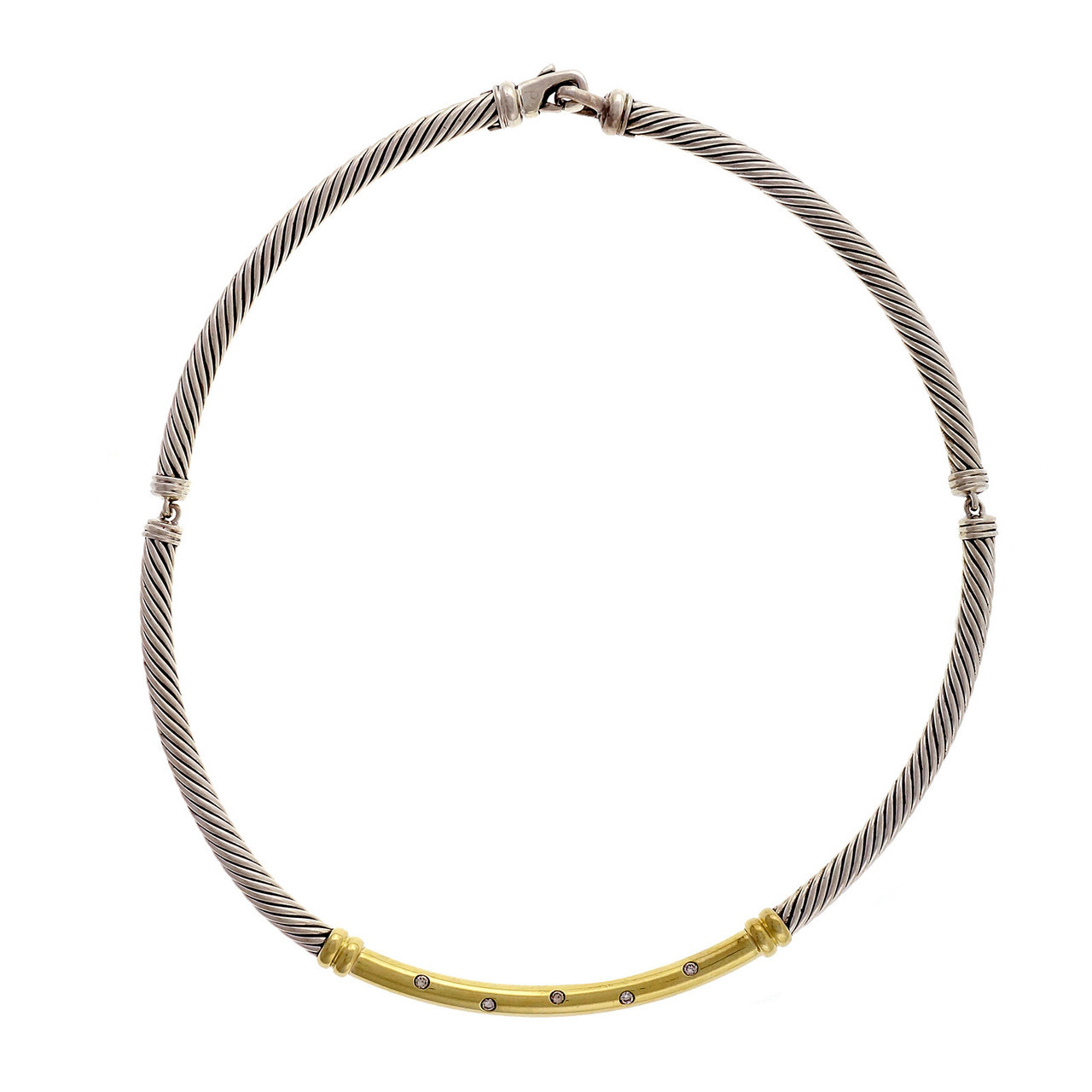 David Yurman Metro Choker Diamond Necklace Silver 14k Gold eBay