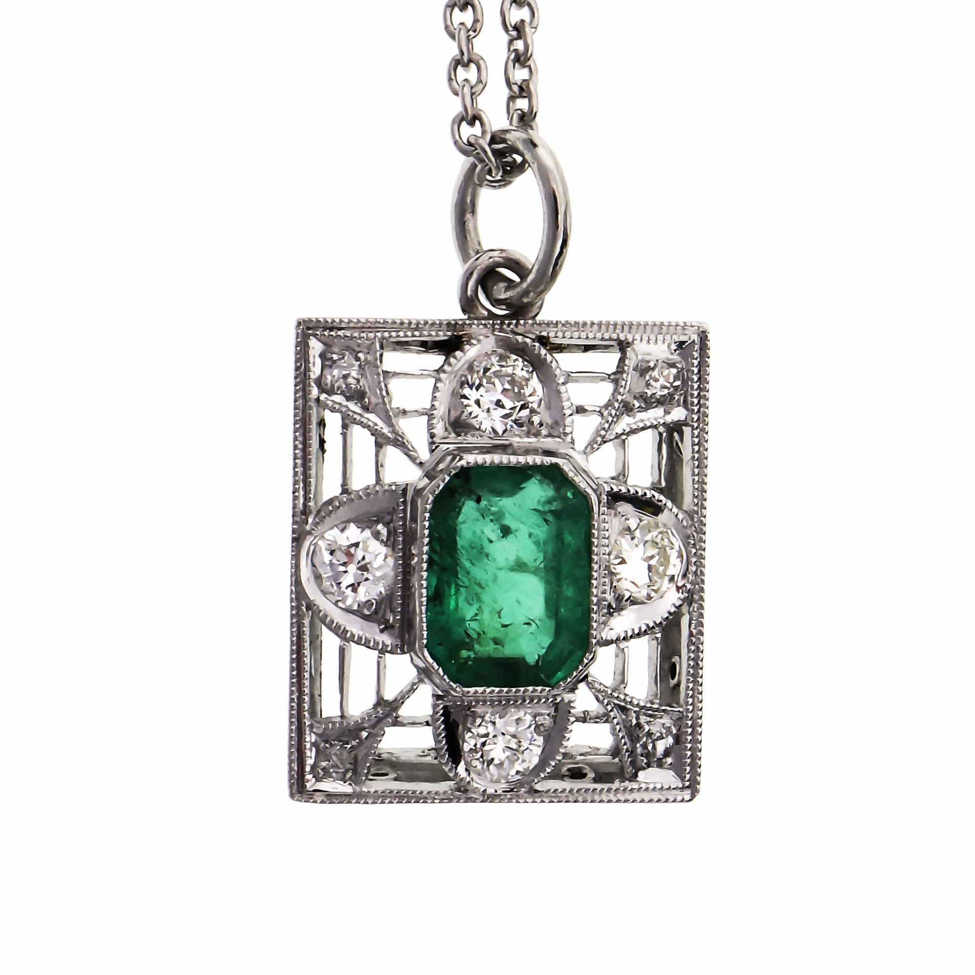 Vintage 1930 Art Deco Platinum Emerald Cut Emerald Pendant | eBay