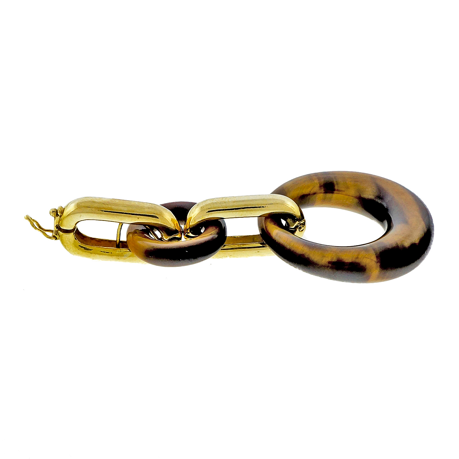 Tiger Eye Round Link 18k Gold Oval Link Pendant | eBay