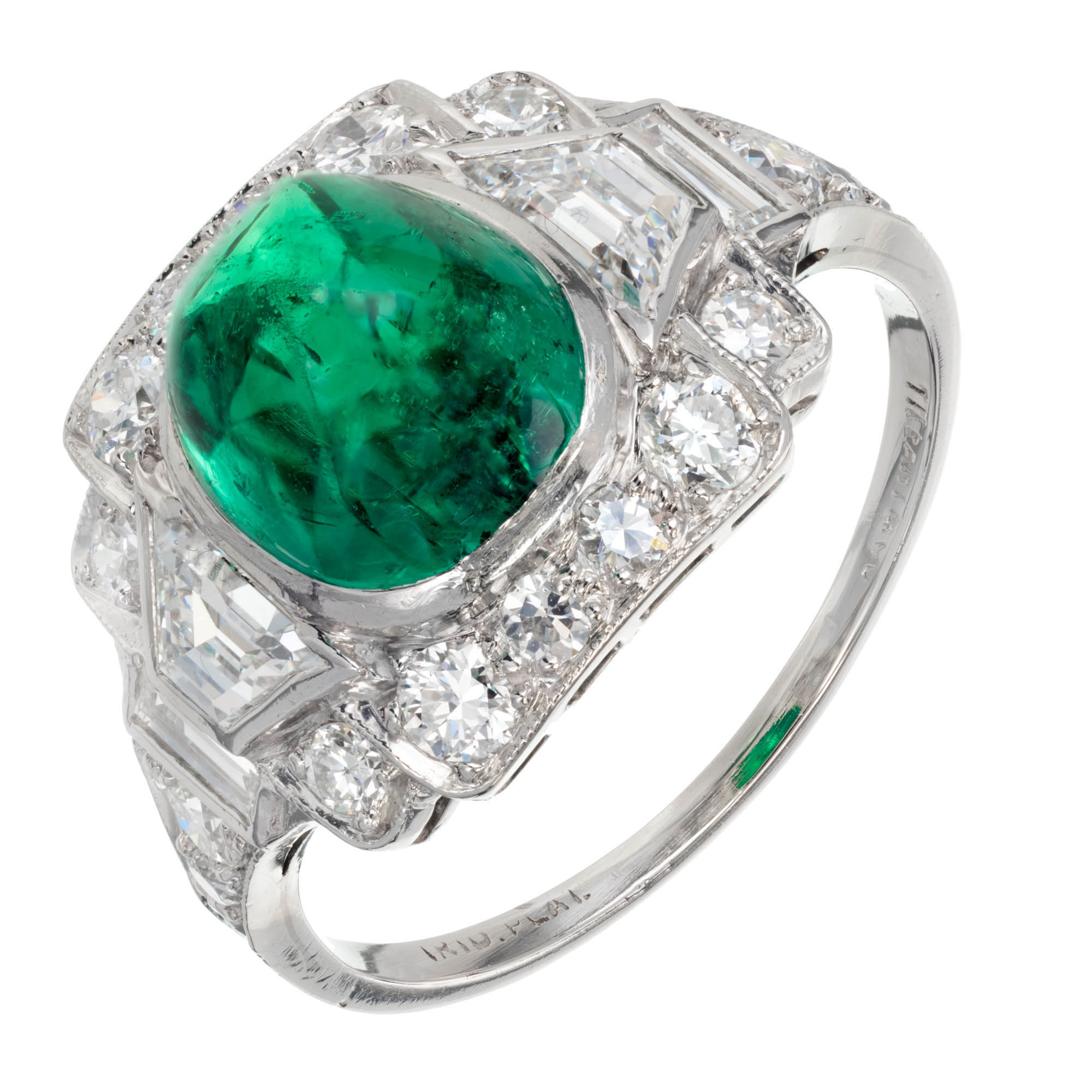 Tiffany & Co Sugar Loaf Cabochon Colombian Emerald Platinum Diamond