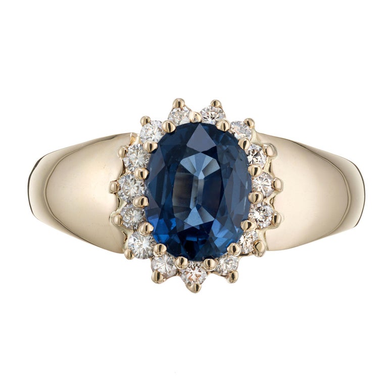 Alfred Butler 2.00 Carat Oval Sapphire Diamond Halo Gold Engagement Ring - Picture 2 of 7