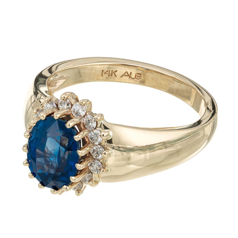 Alfred Butler 2.00 Carat Oval Sapphire Diamond Halo Gold Engagement Ring - Picture 3 of 7