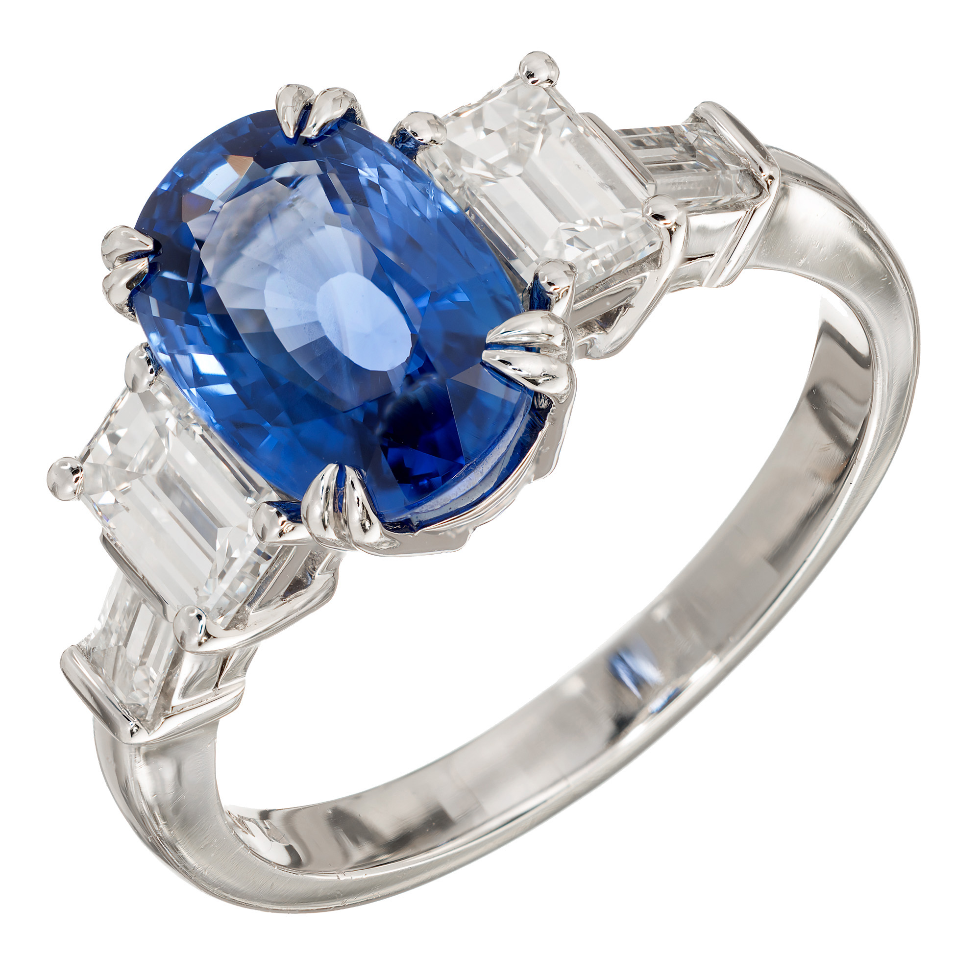 Vintage 3.44ct Natural Sri Lanka Cornflower Blue Sapphire Platinum Ring