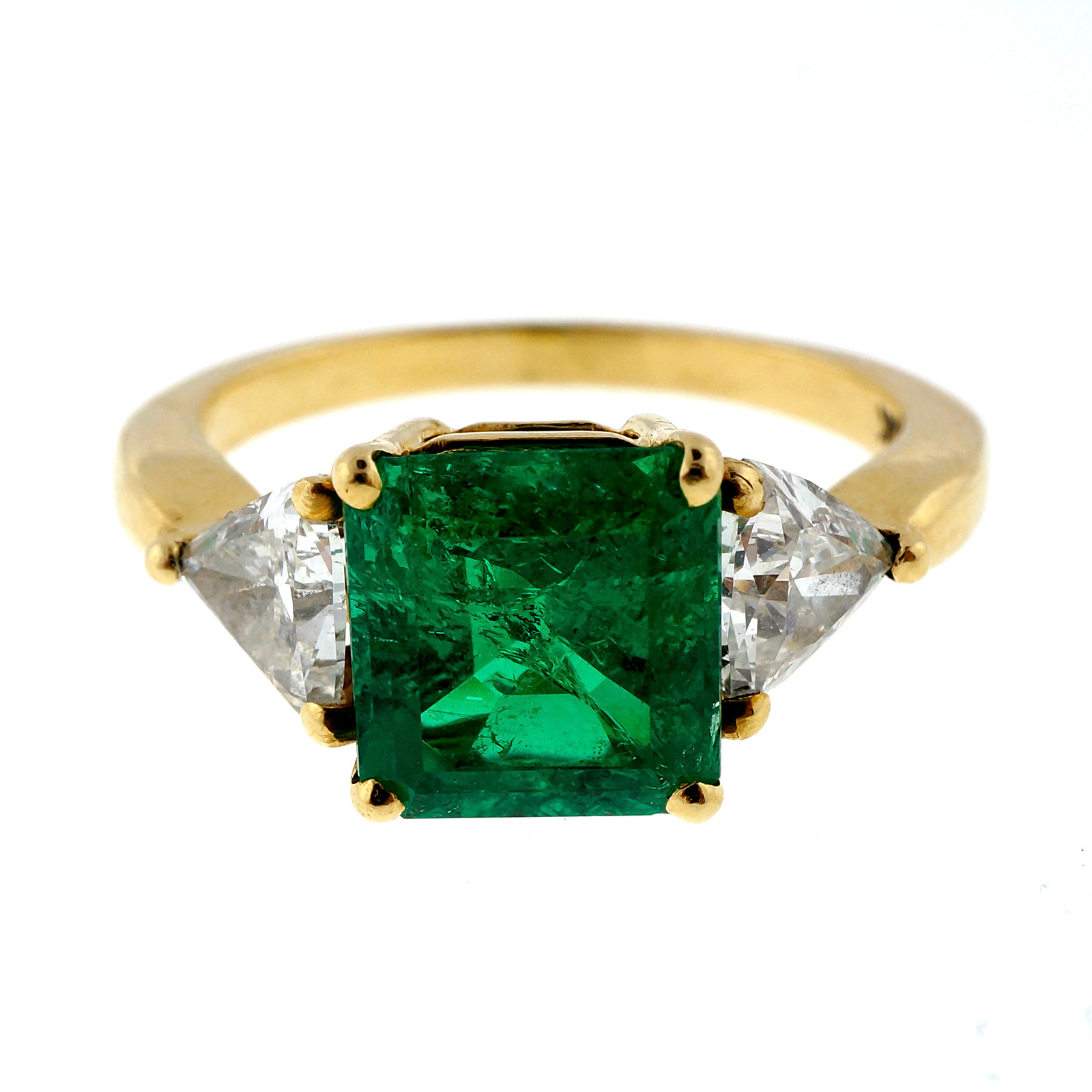 Vintage Estate 1.60ct Bright Green Emerald Cut Emerald 18k Diamond Ring ...