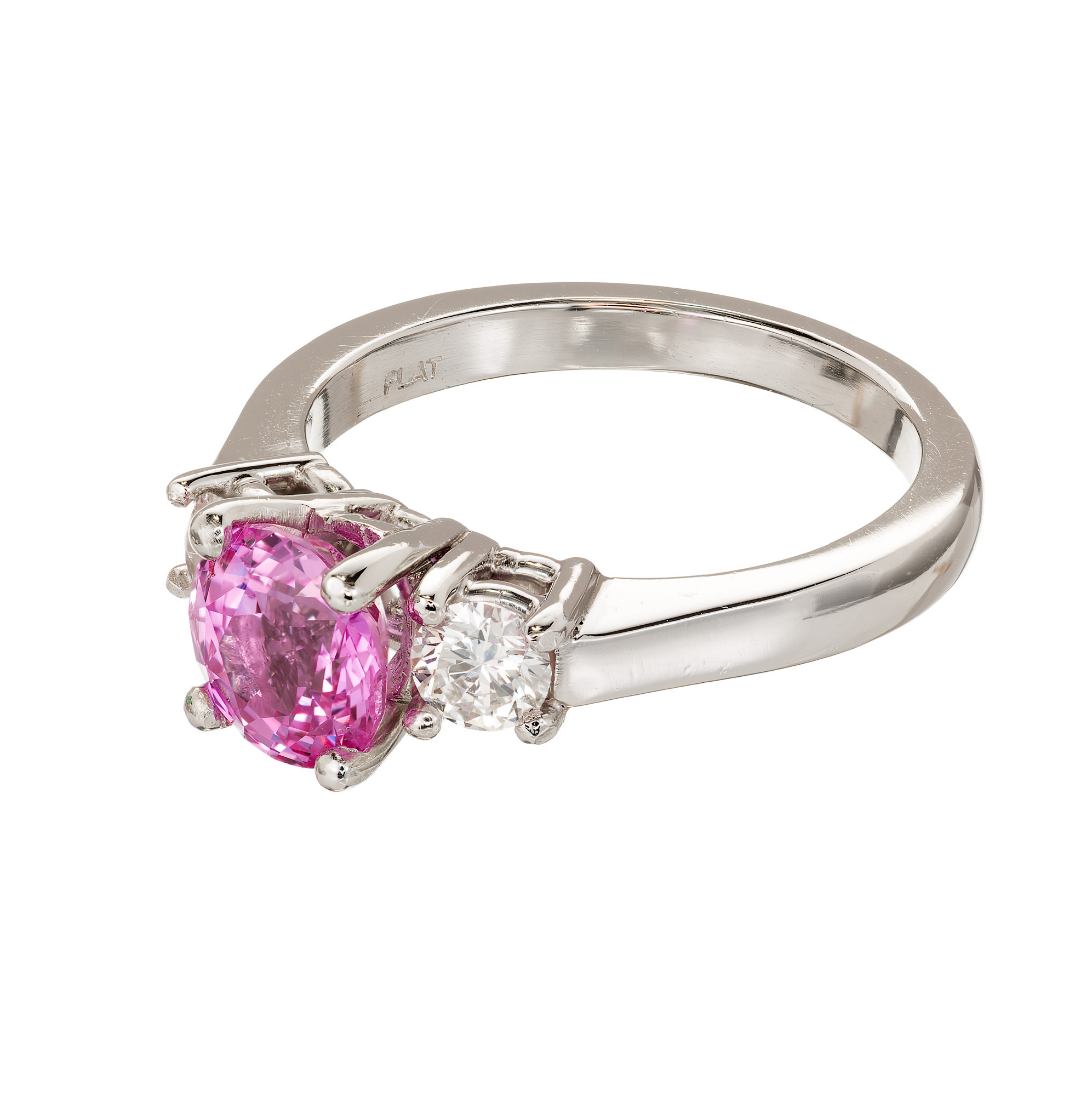 Vintage Hot Pink Genuine Sapphire 1.79ct Engagement Ring Platinum