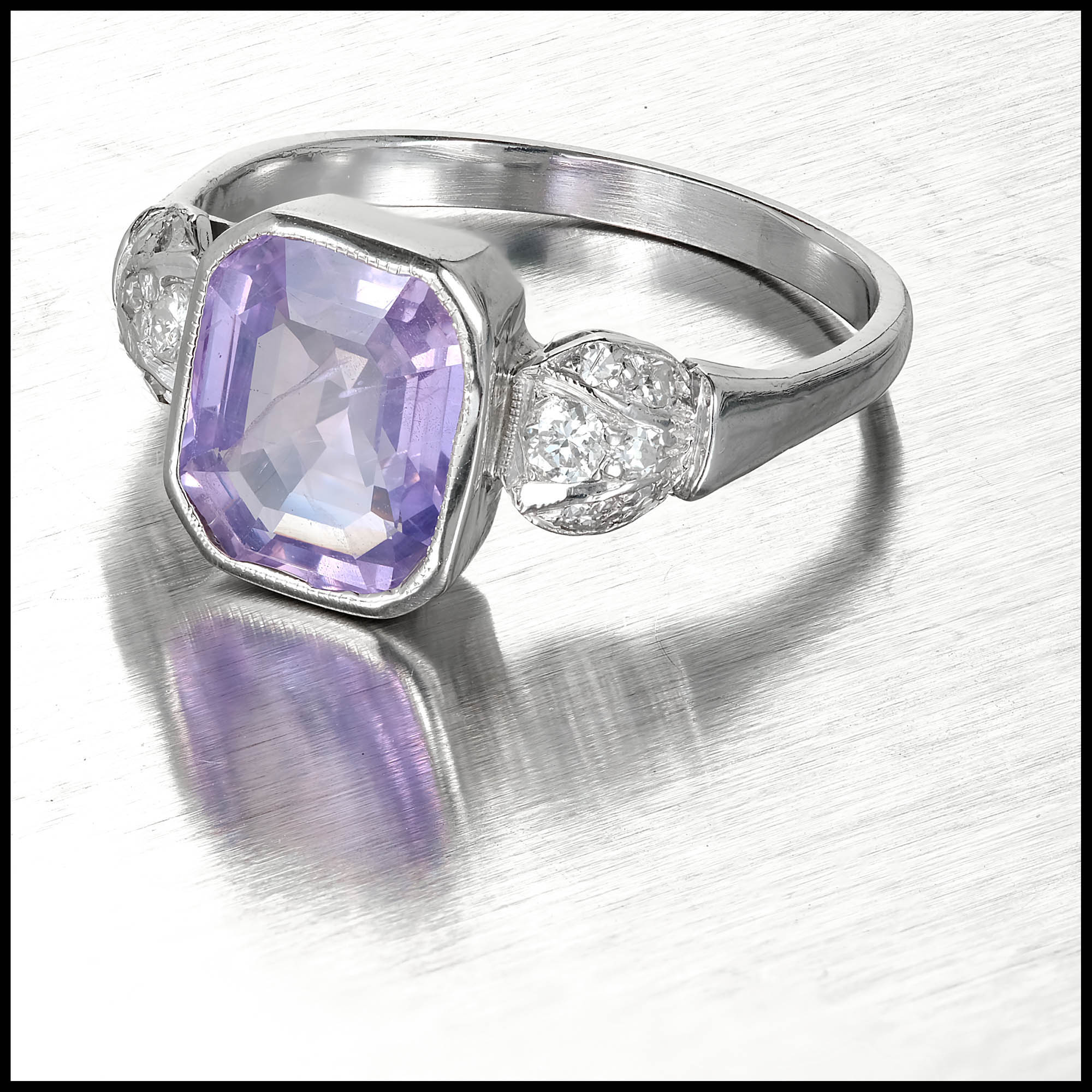 Antique Art Deco 2.78ct Emerald Cut Purple Sapphire Diamond Ring | eBay