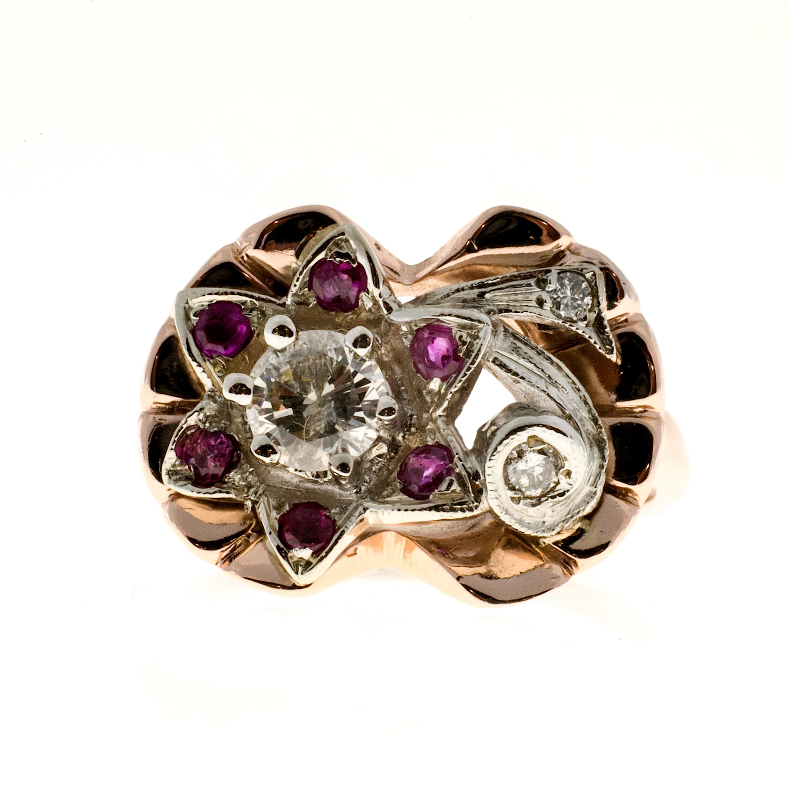 Vintage Retro Flower Ring Ruby Diamond 14k Pink Gold 1935 | eBay