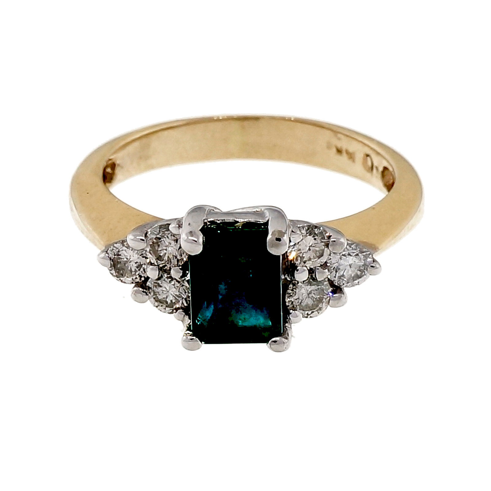 Vintage 1970 .90ct Emerald Diamond 14k Yellow White gold Engagement ...