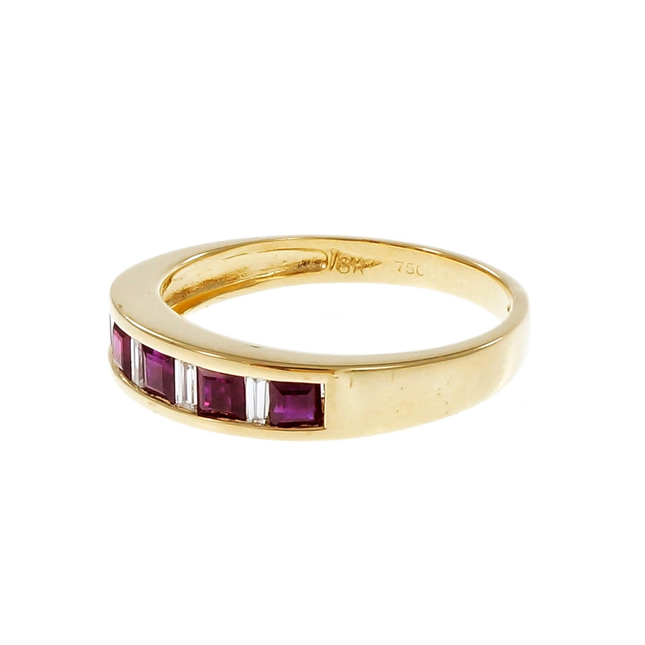Estate Channel Set Ruby Diamond Wedding Band Ring 18k Yellow Gold | eBay
