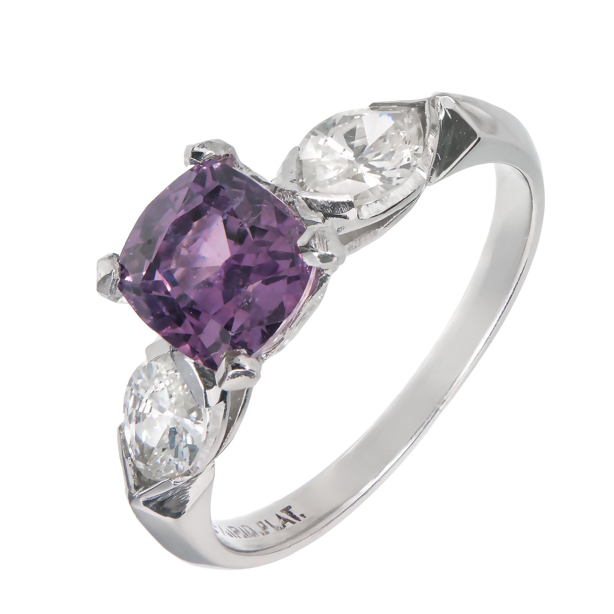 Vintage Natural Certified Purple Sapphire Engagement Ring Platinum