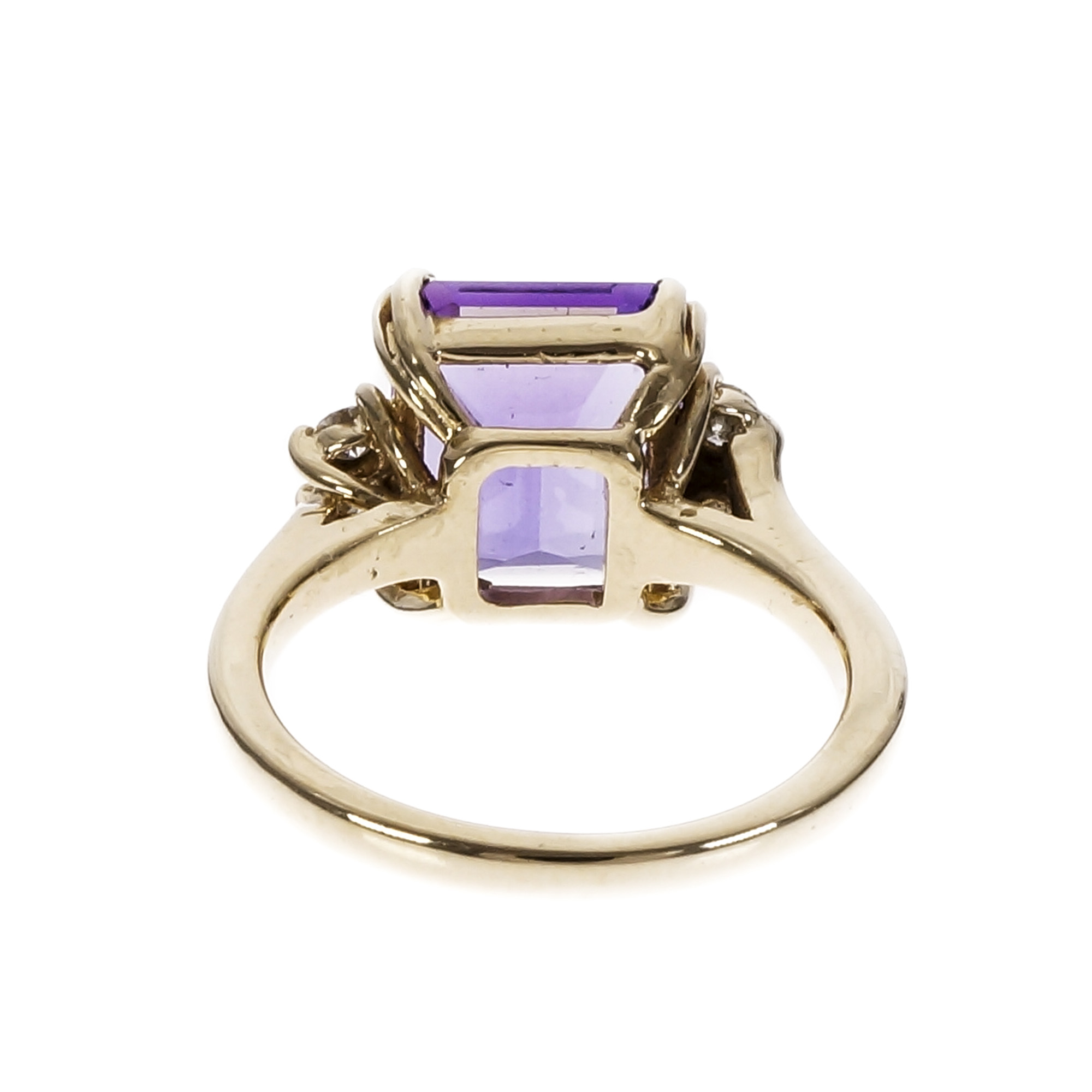 Estate Bright Purple Amethyst Ring Emerald Cut Diamond 14k Yellow Gold ...