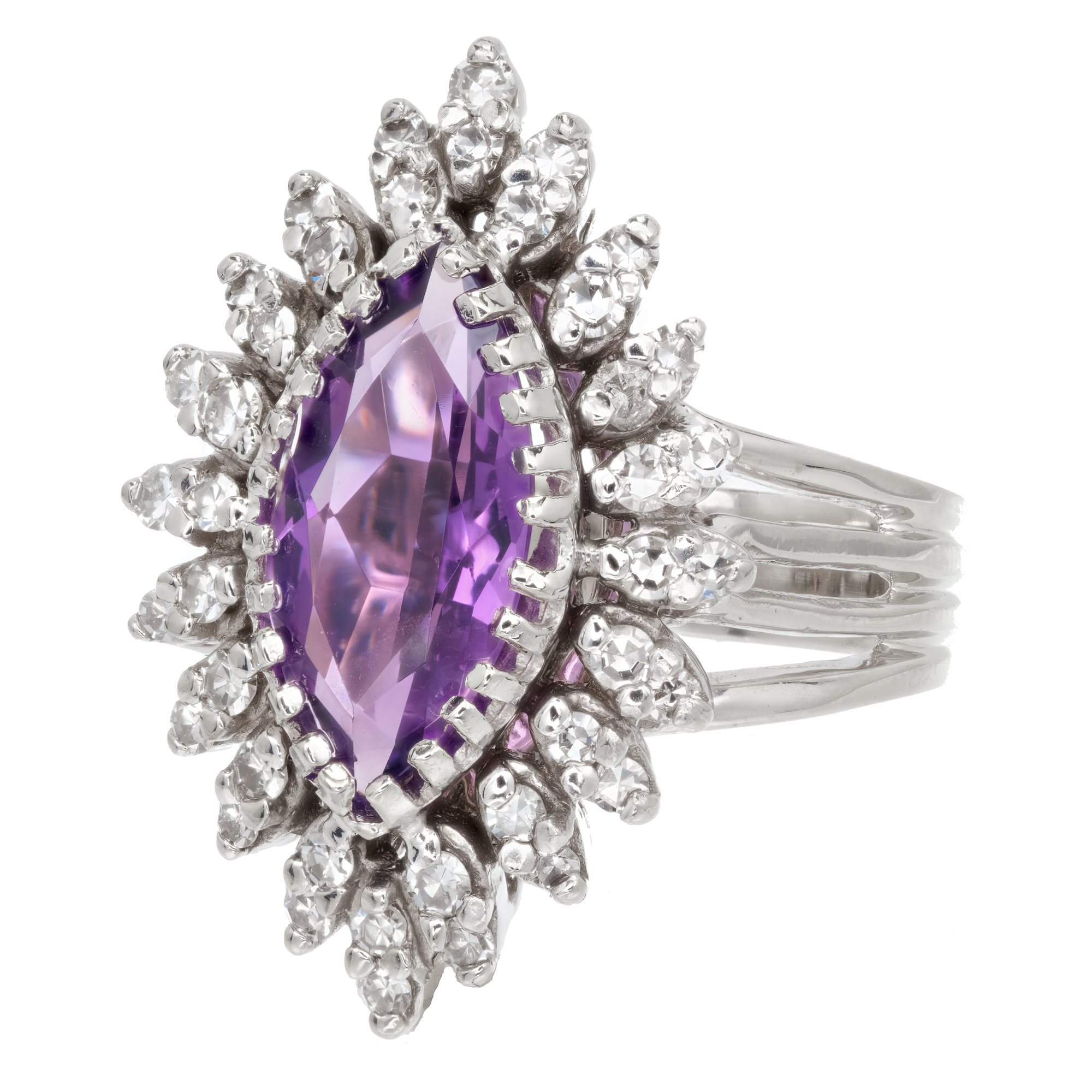 Vintage 1950 Marquise Amethyst Cocktail Ring Diamond 14k White Gold | eBay