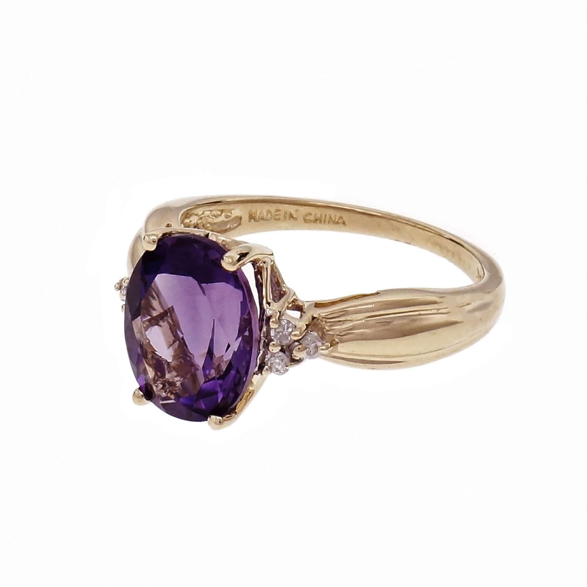 Estate Oval 300ct Amethyst Ring 14k Yellow Gold Diamond Ebay