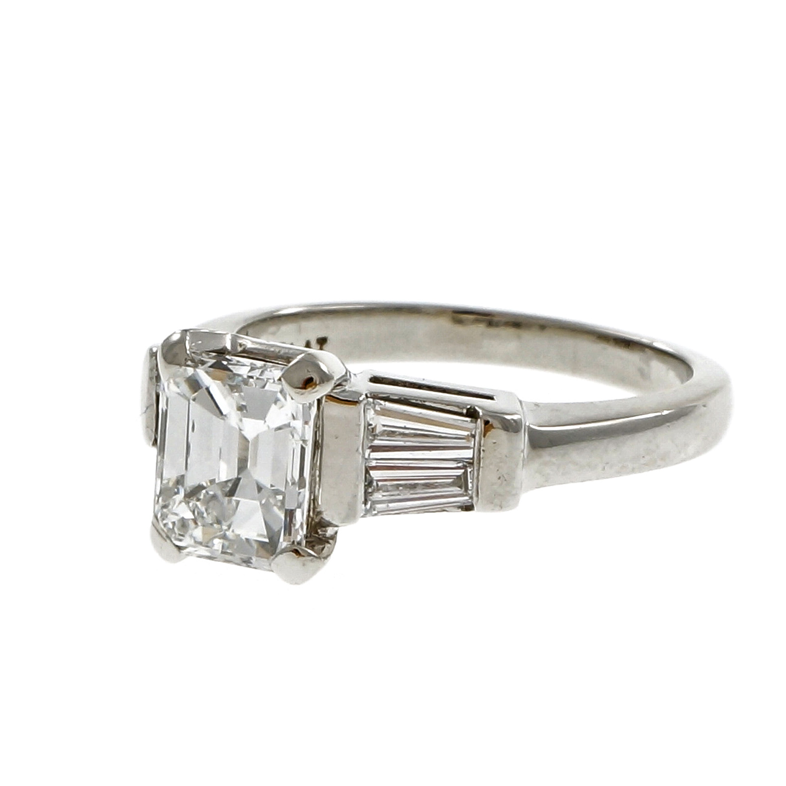 Estate Emerald Cut Diamond Engagement Ring Platinum Baguette Sides | eBay