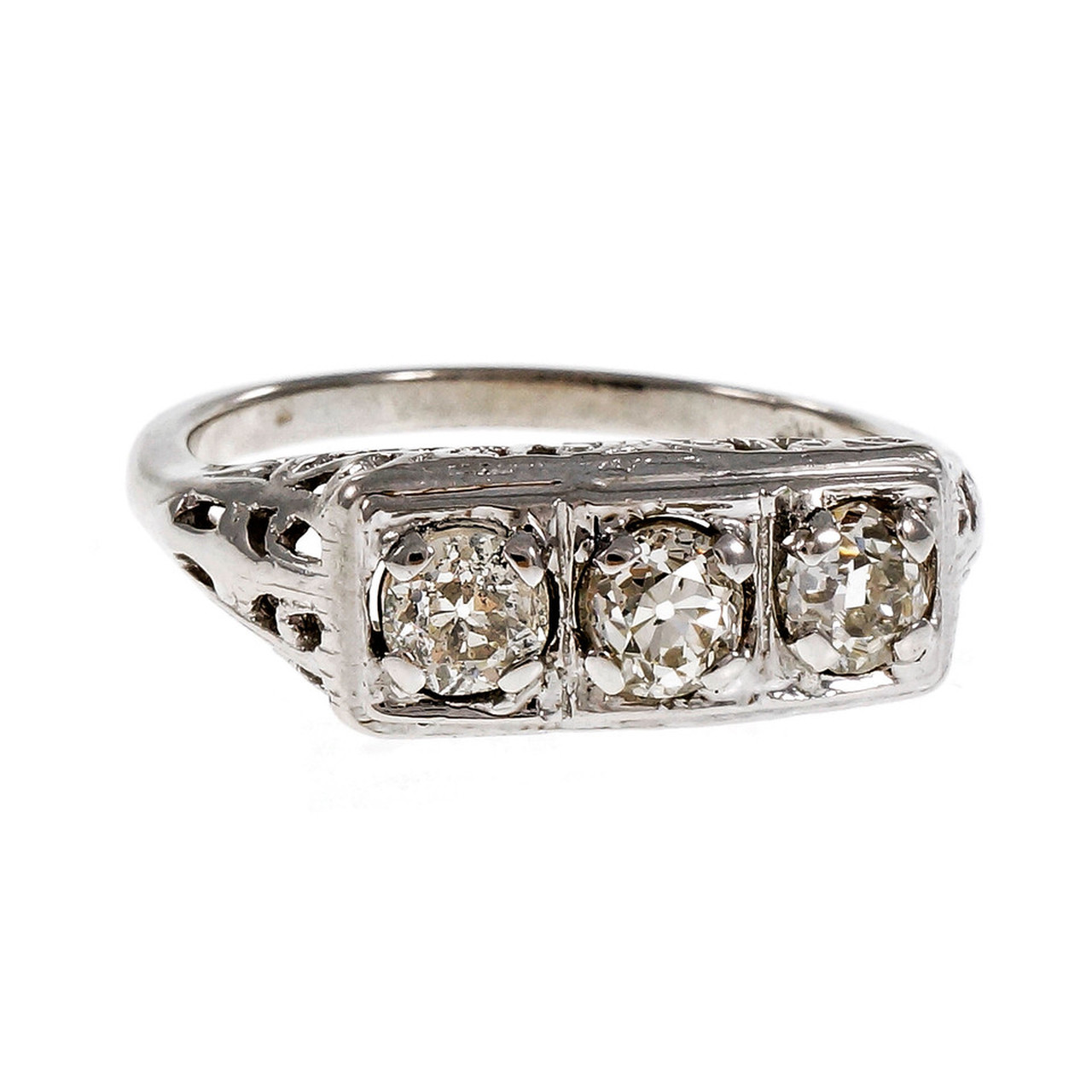 Vintage Filigree 1930 Old Mine Cut Diamond Engagement Ring 14k White ...