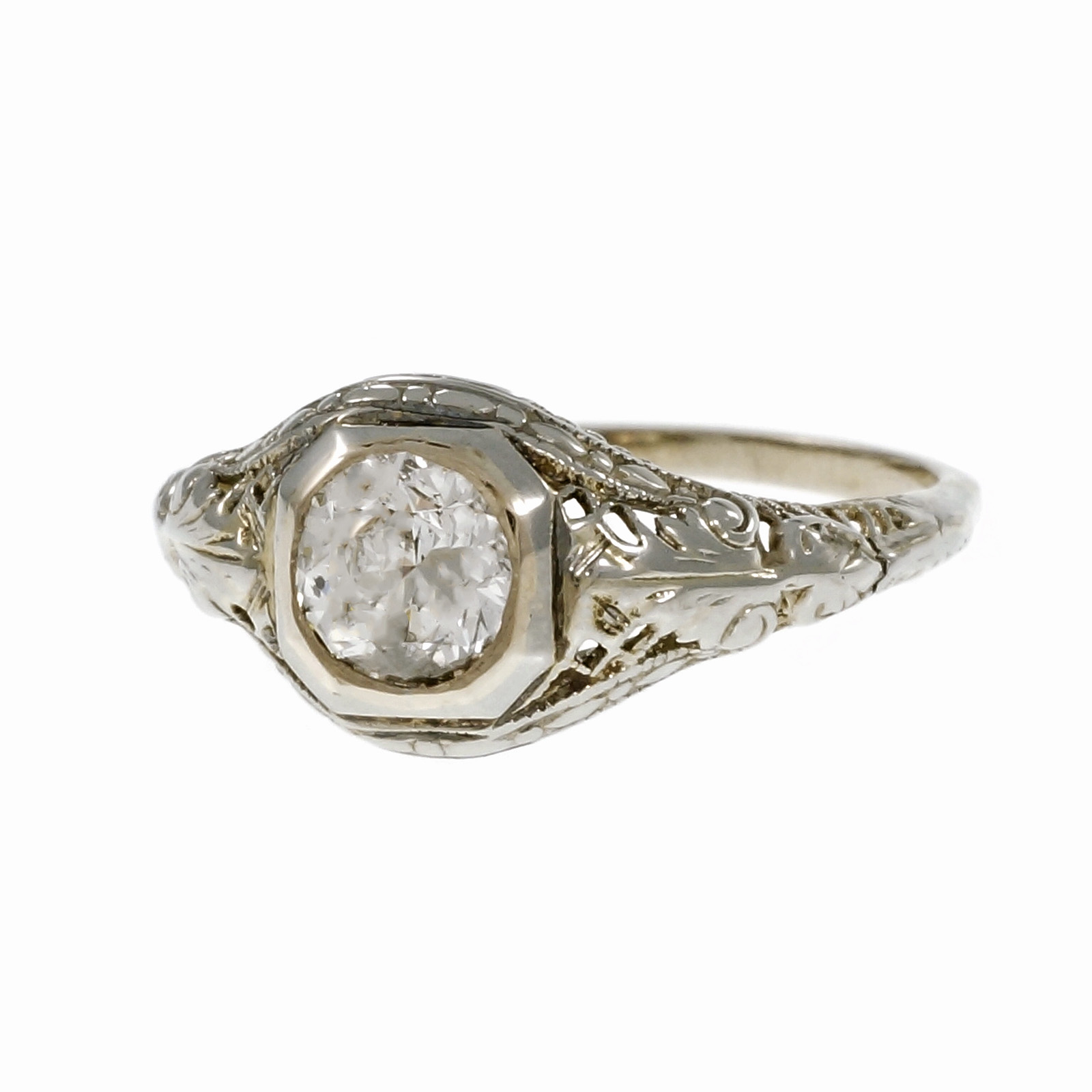 Estate 1930 Filigree Transitional Cut Diamond Engagement Ring 14k White ...