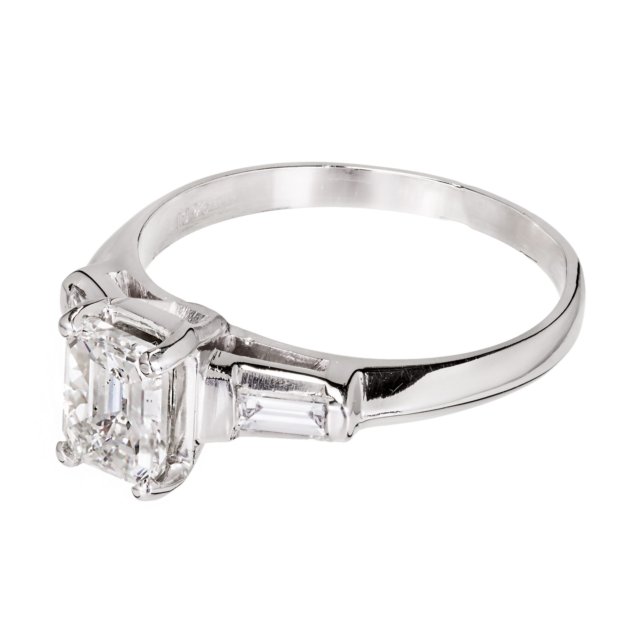 Vintage 1940 Emerald Cut Diamond Engagement Ring Platinum Baguette ...