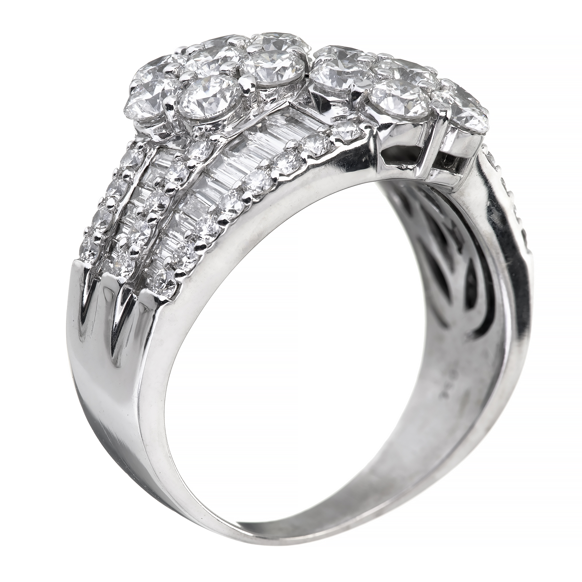 Estate Bypass Diamond Cluster Ring Round Baguette 18k White Gold | eBay