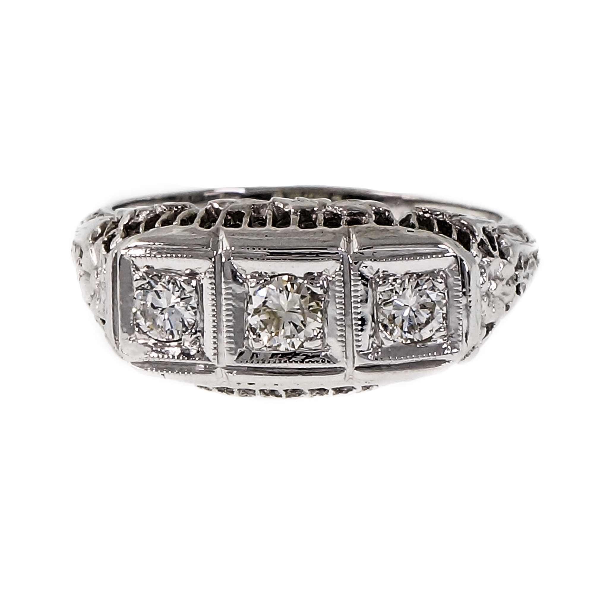 Vintage Filigree Dome Ring 14k White Gold Diamond eBay