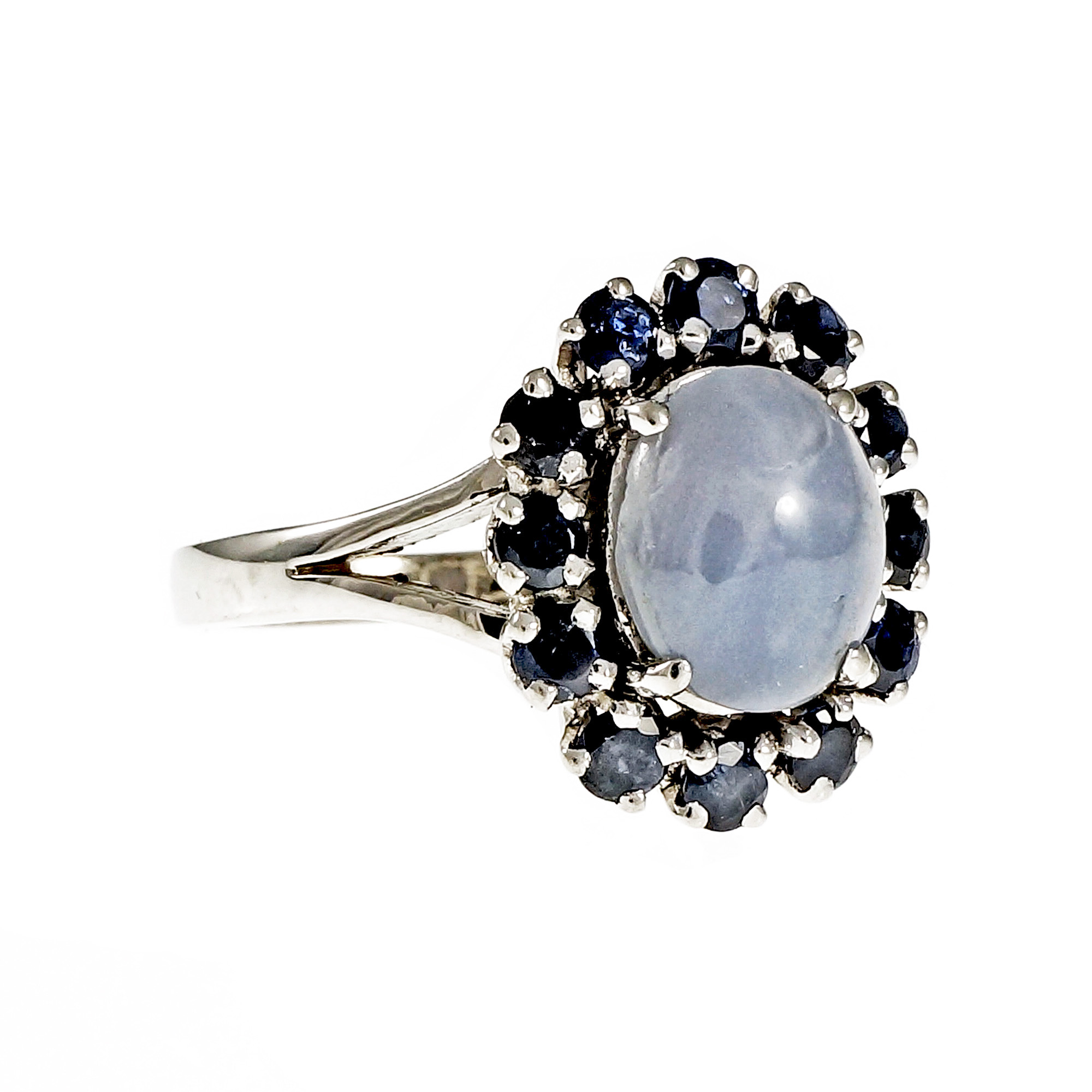 Vintage 1960 Star Sapphire Ring 14k White Gold Blue Sapphire Halo | eBay