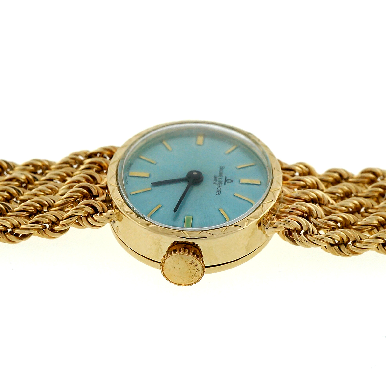 Vintage Ladies Baume & Mercier 1960 14k Gold Rope Bracelet Watch Ice ...