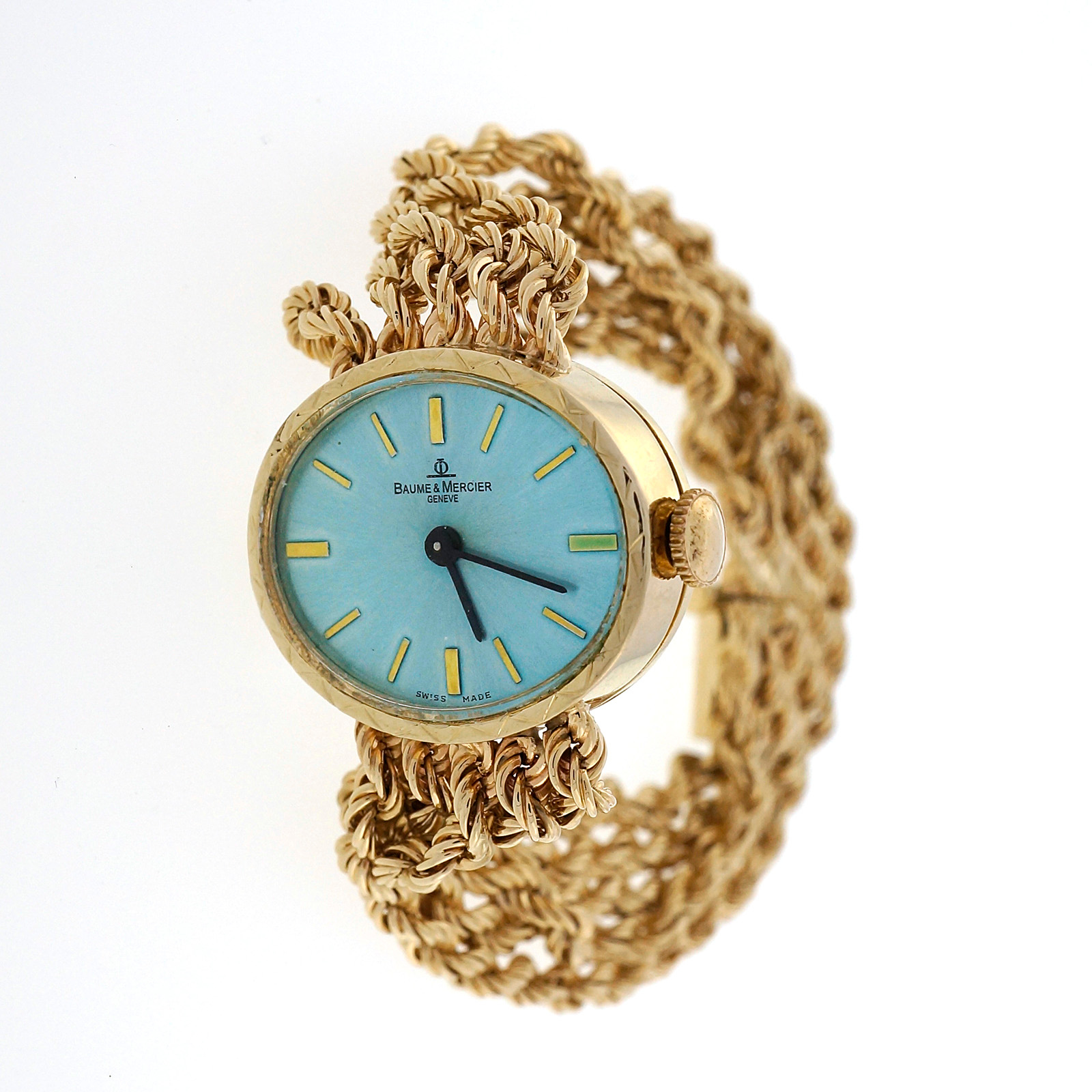 Vintage Ladies Baume & Mercier 1960 14k Gold Rope Bracelet  display picture 3