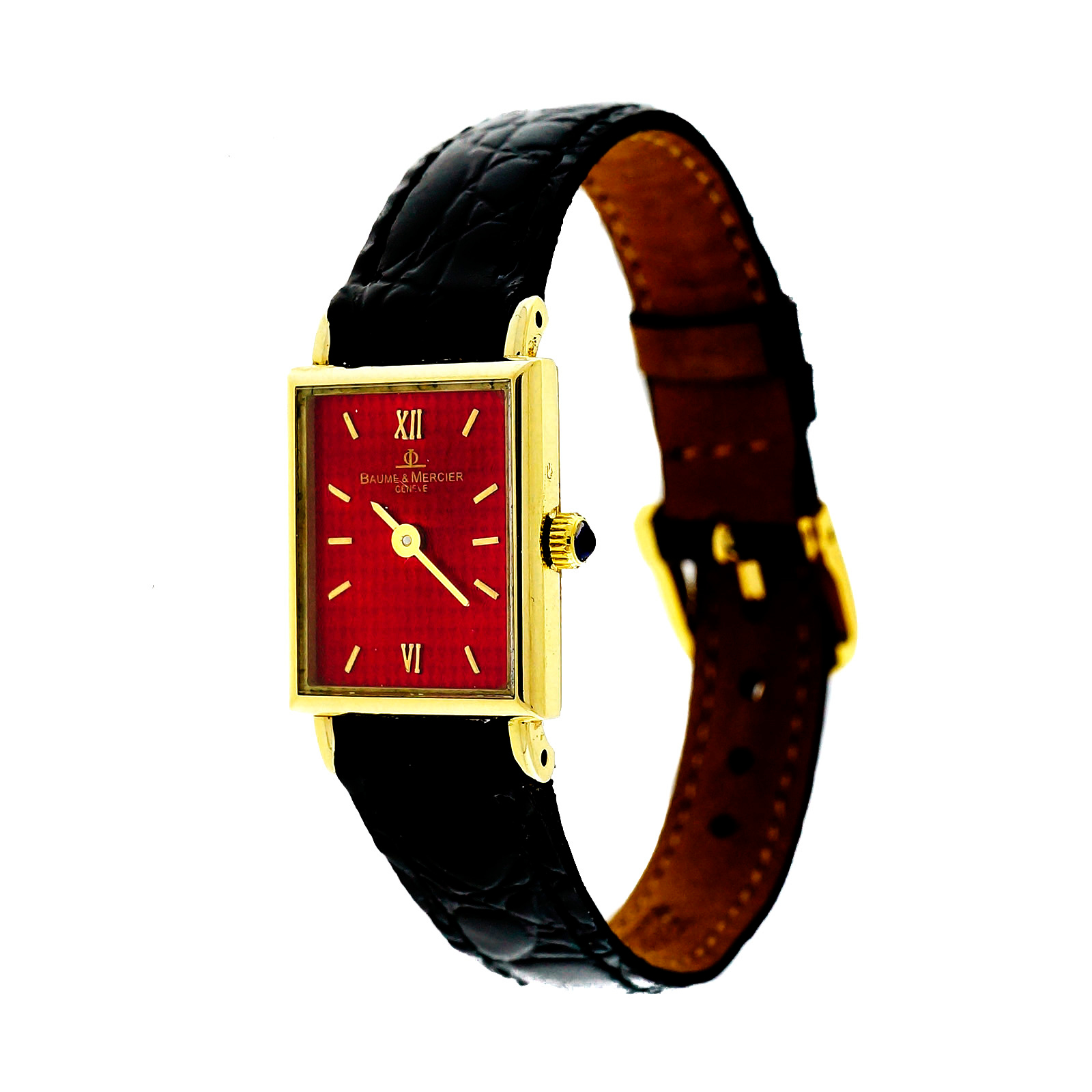 Baume & Mercier Ladies Gold Tank Strap Watch Vivid Red Dial  display picture 1