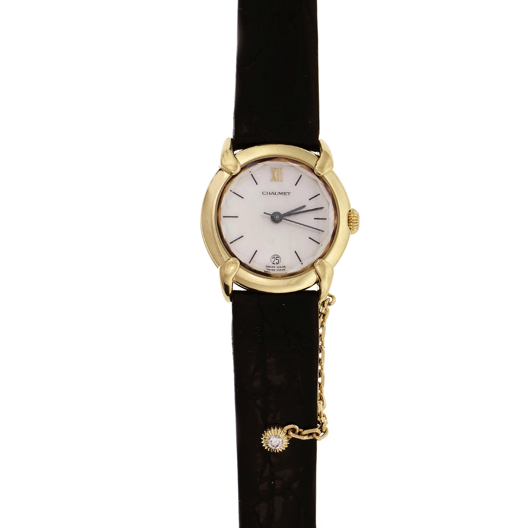 Chaumet Ladies Watch Mother Of Pearl Dial Black Strap 18k Yellow Gold ...