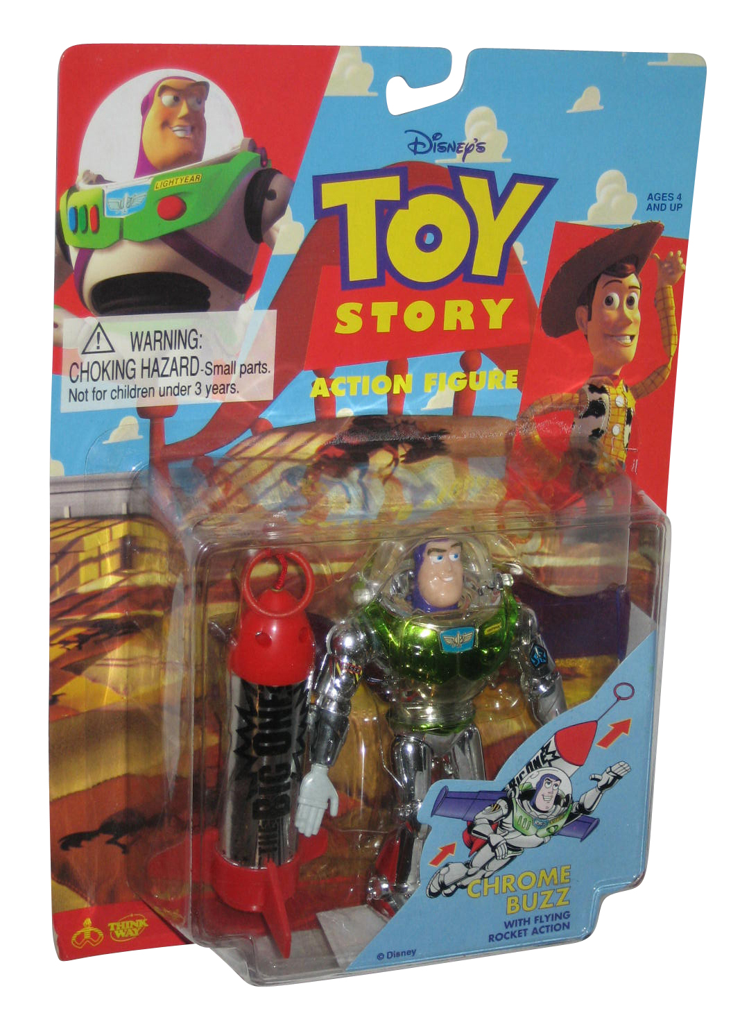 Disney Toy Story Think Way Toys (1995) Chrome Buzz Lightyear Figure w ...