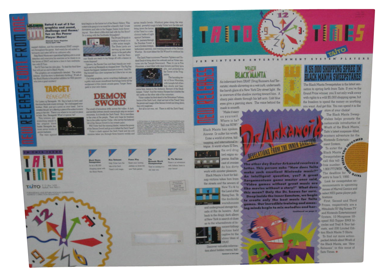 Taito Times Vol. Two Issue One Spring 90 Nintendo NES Video Game Newsletter - Picture 1 of 3